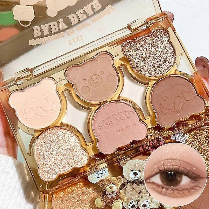 Bear Design 6 Color Eyeshadow Palette, 1 Count Matte & Glitter Eye Shadows Palette, Long Lasting Shimmering Eye Shadow Makeup Powder, Colorf
