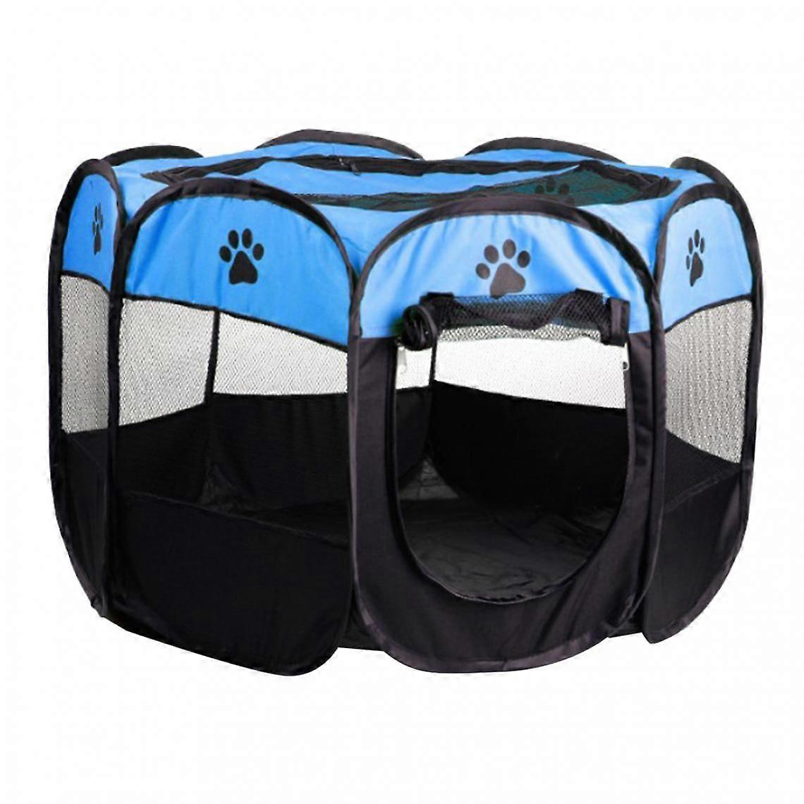 Portable Folding Pet Playpen 8 Panel Kennel Fences Tent Blue_M