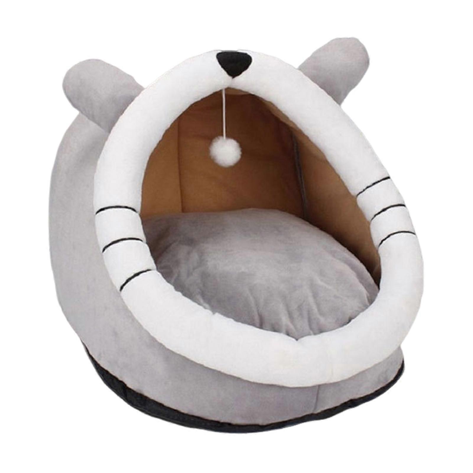 Lit-grotte amusant pour chat – avec oreilles et balle suspendue – pour chats d'intérieur et petits animaux de compagnie