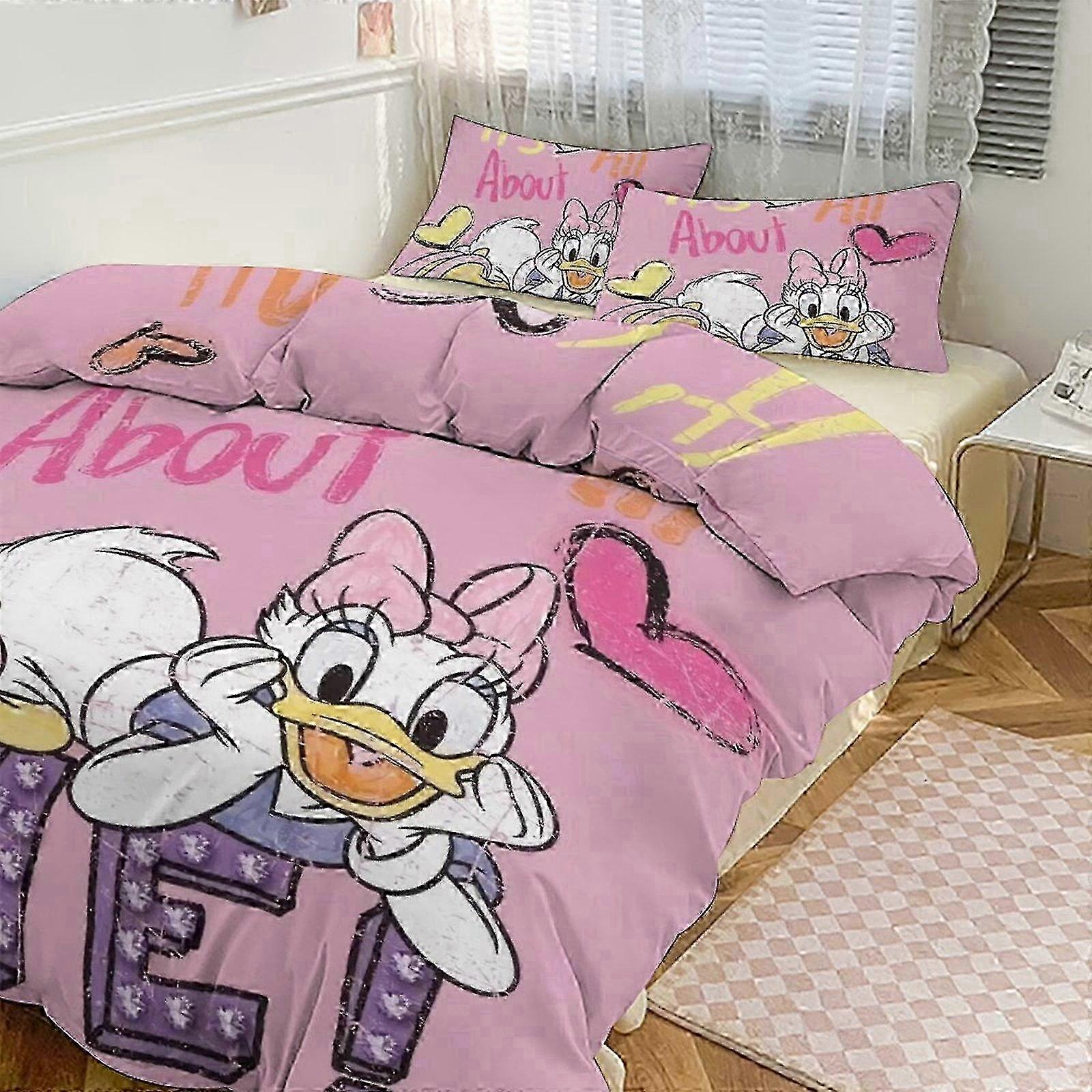 Ez41 Daisy Duck Print Bedding Set Pattern Duvet Cove Set 3 Pieces 1 Quilt Cover And 2 Pillowcases for Women Men Teens Multiple sizes to choo