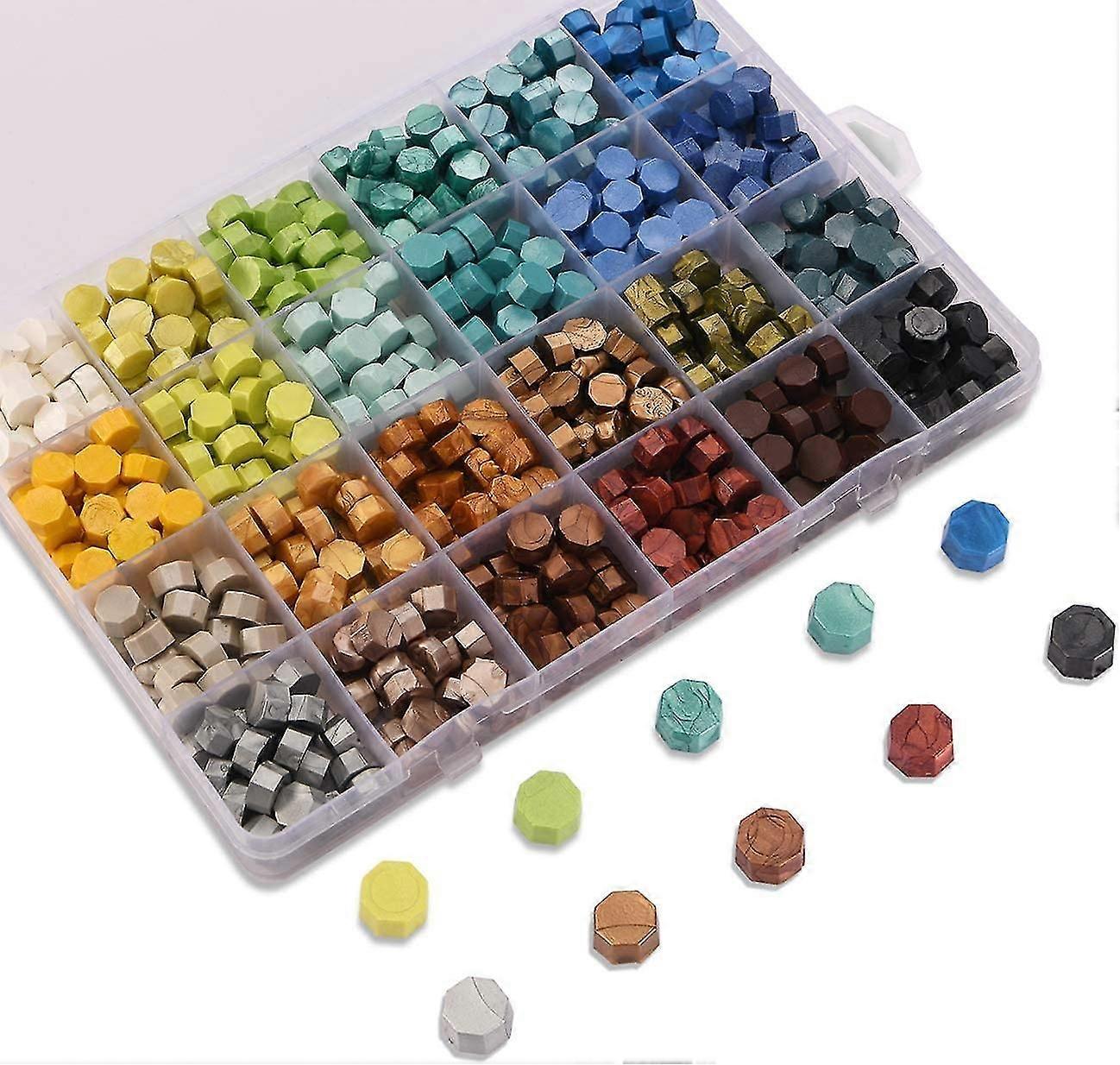600pcs Versiegelung Wachsperlen verpackt in Kunststoff box, 24 Farben Octagon Versiegelung