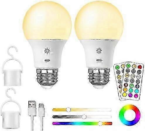 USB Rechargeable Light Bulb E27 RGB Remote Control Dimmable 8W 2600mAh 20 Hours Battery Life