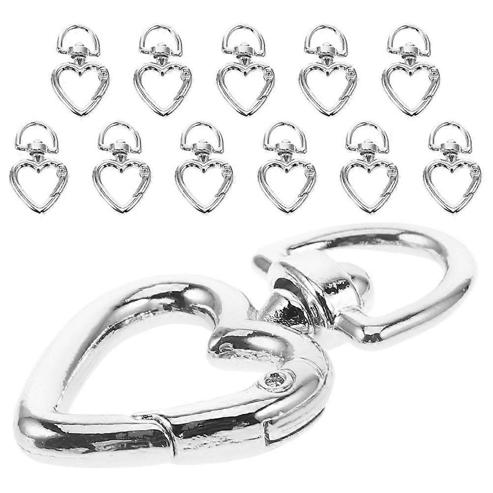 12Pcs Heart Shape Keychain Clips for Key Chain with Spring Buckle Silver