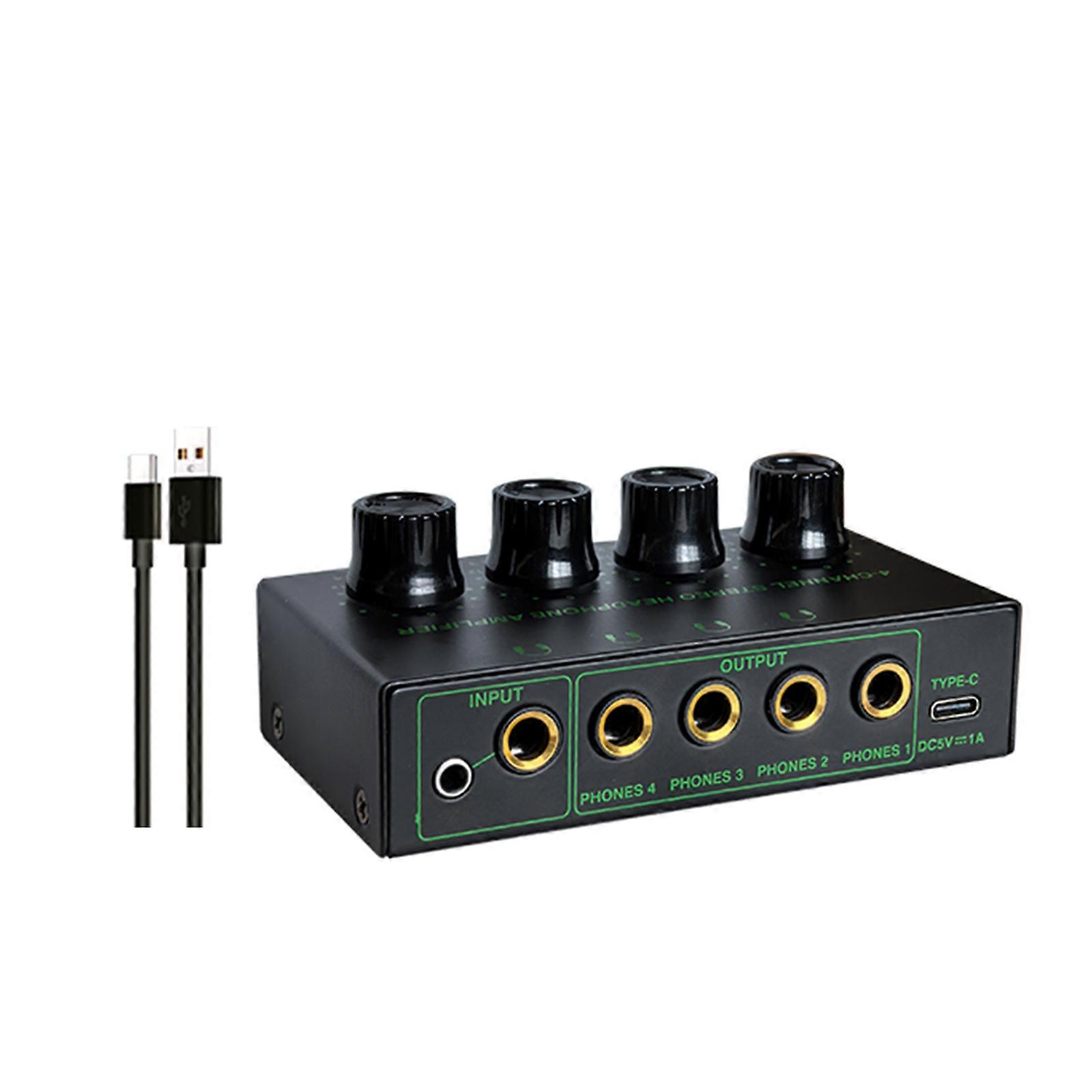 Headphone Amplifier 4 Channel LED Stereo Sound Amplifier Earphone Splitter Power Adapter Headphone for Sound Mixer Multicolor