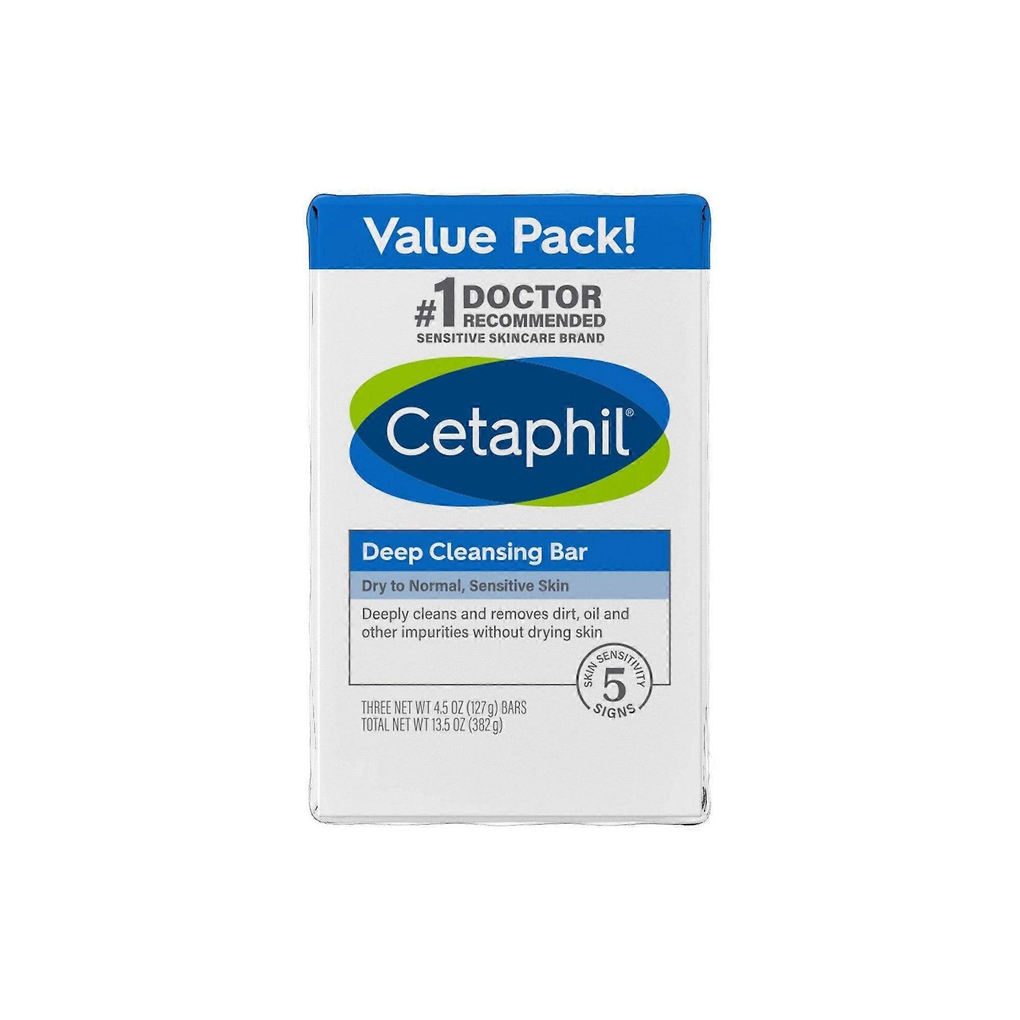 Cetaphil Deep Cleansing Bar Soap, 4.5 Oz X 3 Ea