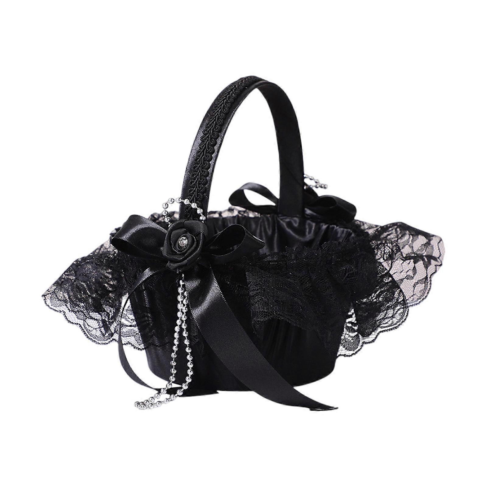 Sustainable Black Reception Decoration Basket Decorated With Beads And Additional Sateen Workmanship Multicolor