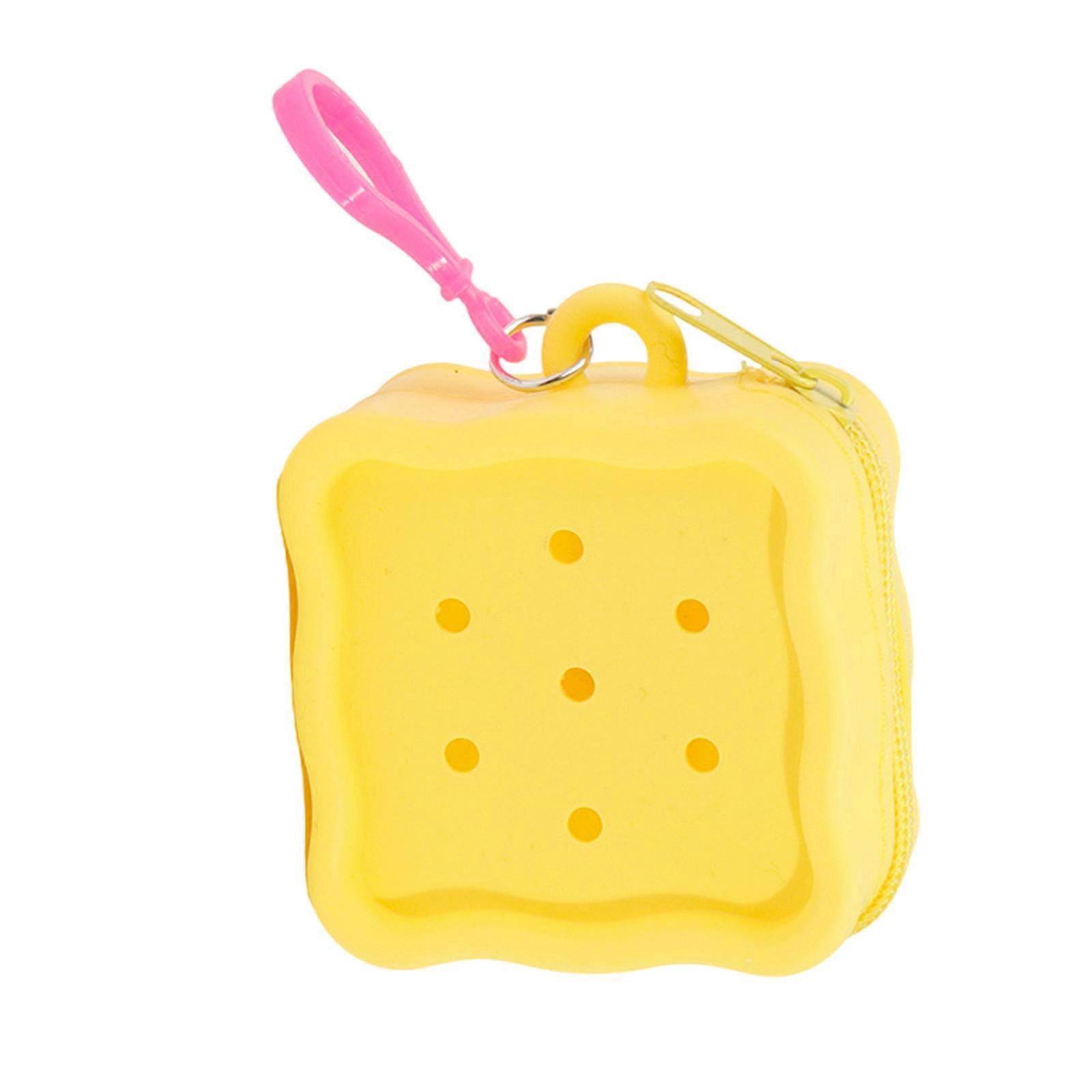 Lightweight Silicone Storage Pouch With Zipper Seal Creative Hole Design Soft Silicone Bag For Small Items Organizing  Yellow