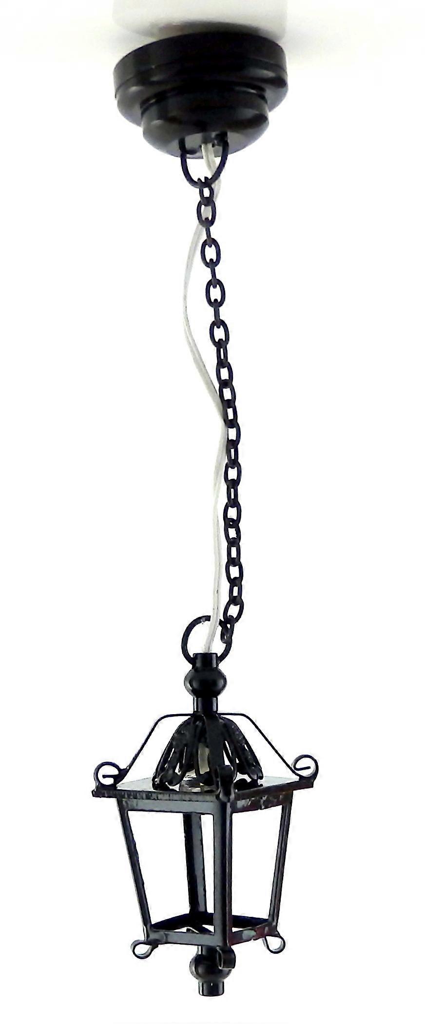 Dolls House Black Hanging Lantern Lamp Miniature Led Battery Light