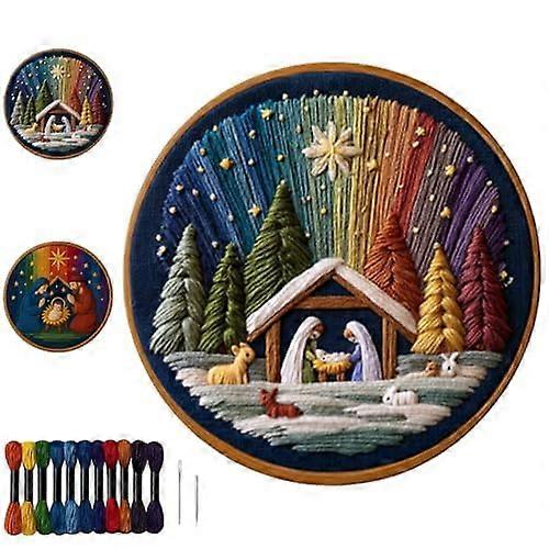 Nativity Embroidery Kit for Adults Beginner – DIY Christian Cross Stitch Set, Brown Version