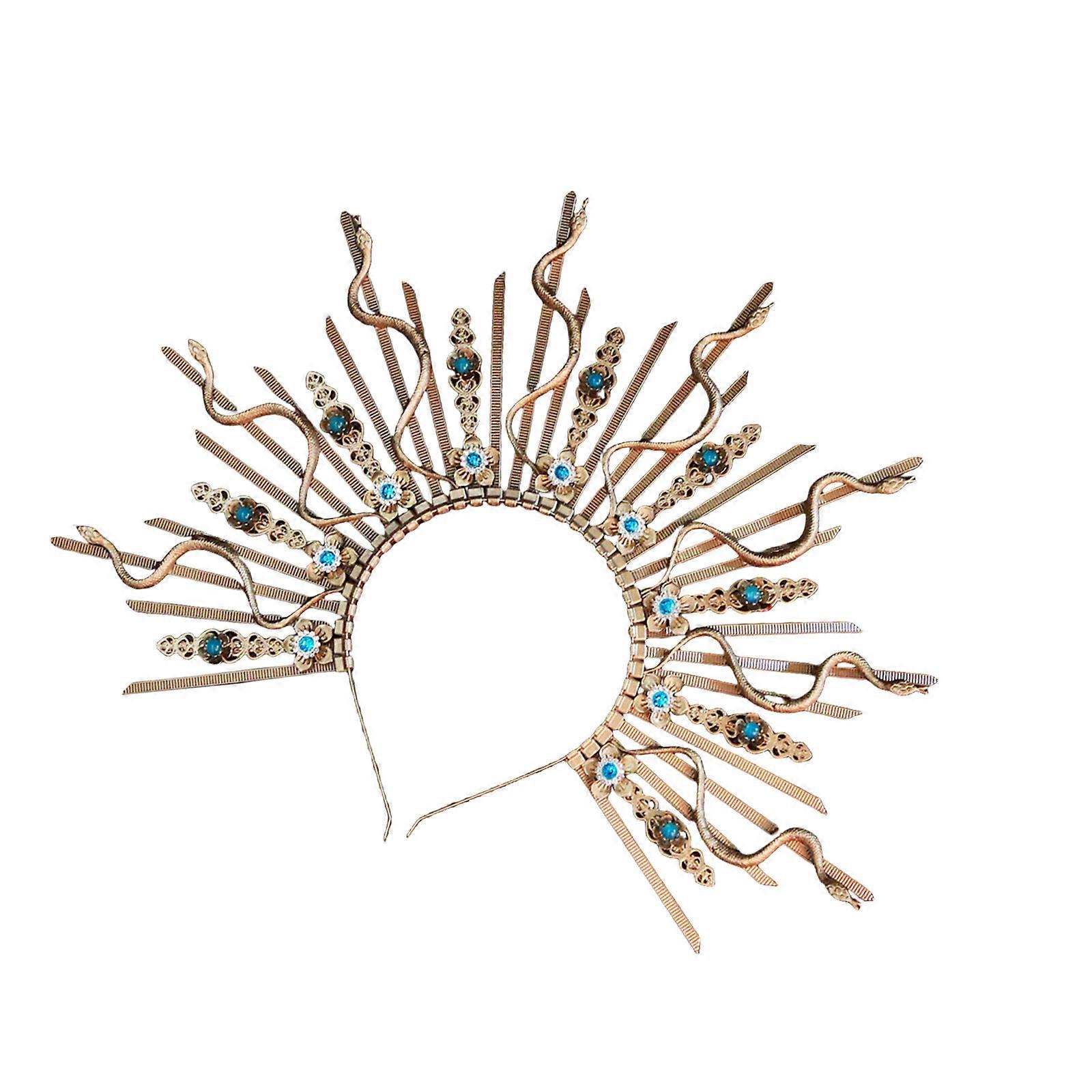 Unique Snake Crown Headband Mythology Style Adjustable Headband Perfect for Halloween Parties and Stage Performances  gold blue
