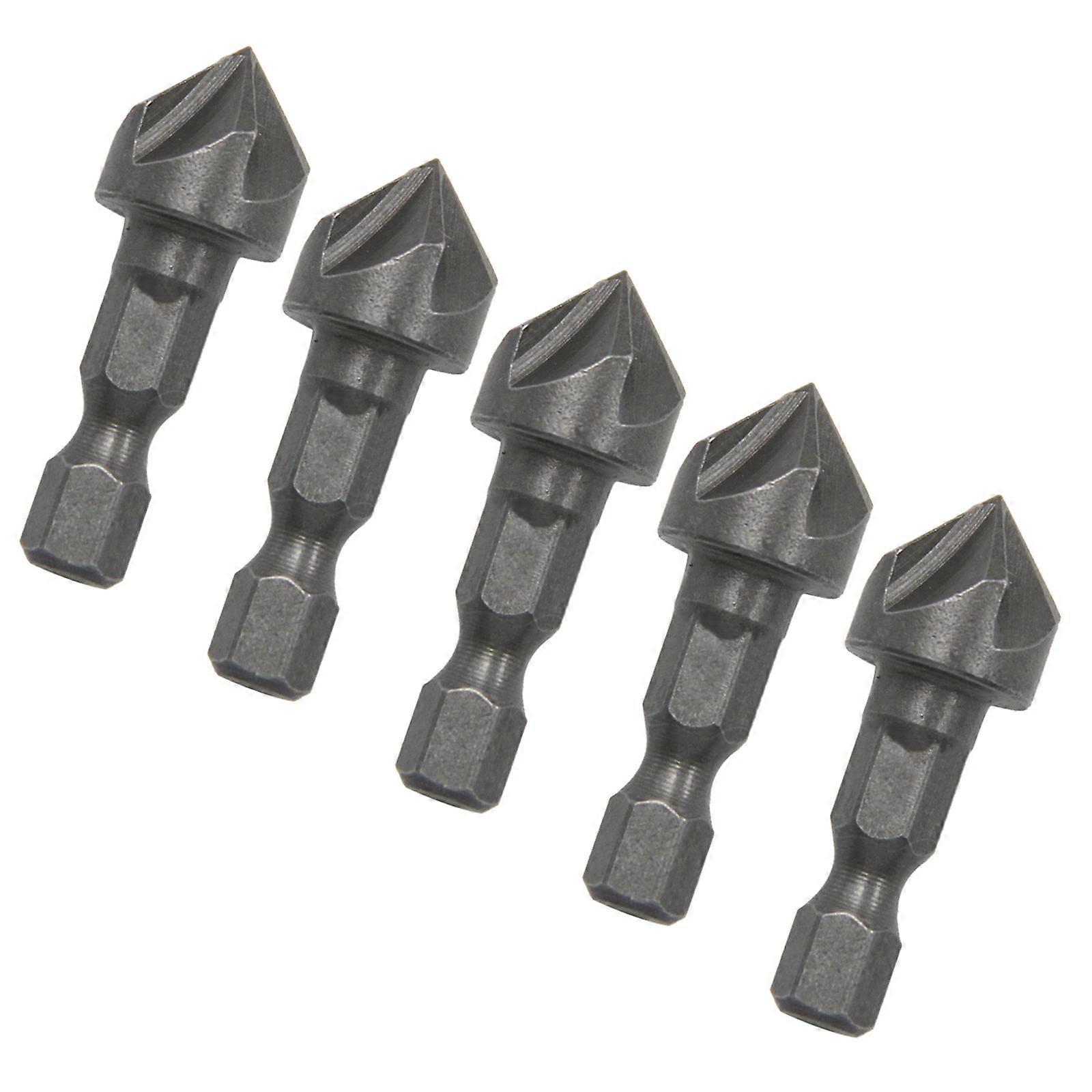 5 Pack/set Hexagonal Shank High Speed Steel Countersink Drill Bit for Woodworking Reaming, Metal Hole Chamfering Opening Multicolor