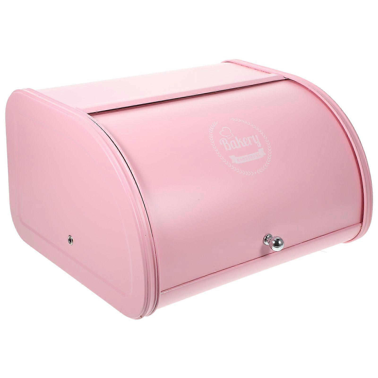 Durable Retro Practical Kitchen Storage Pastry Decorative Roll Non Base Bread Box Cake Home Iron Rustproof (Pink)