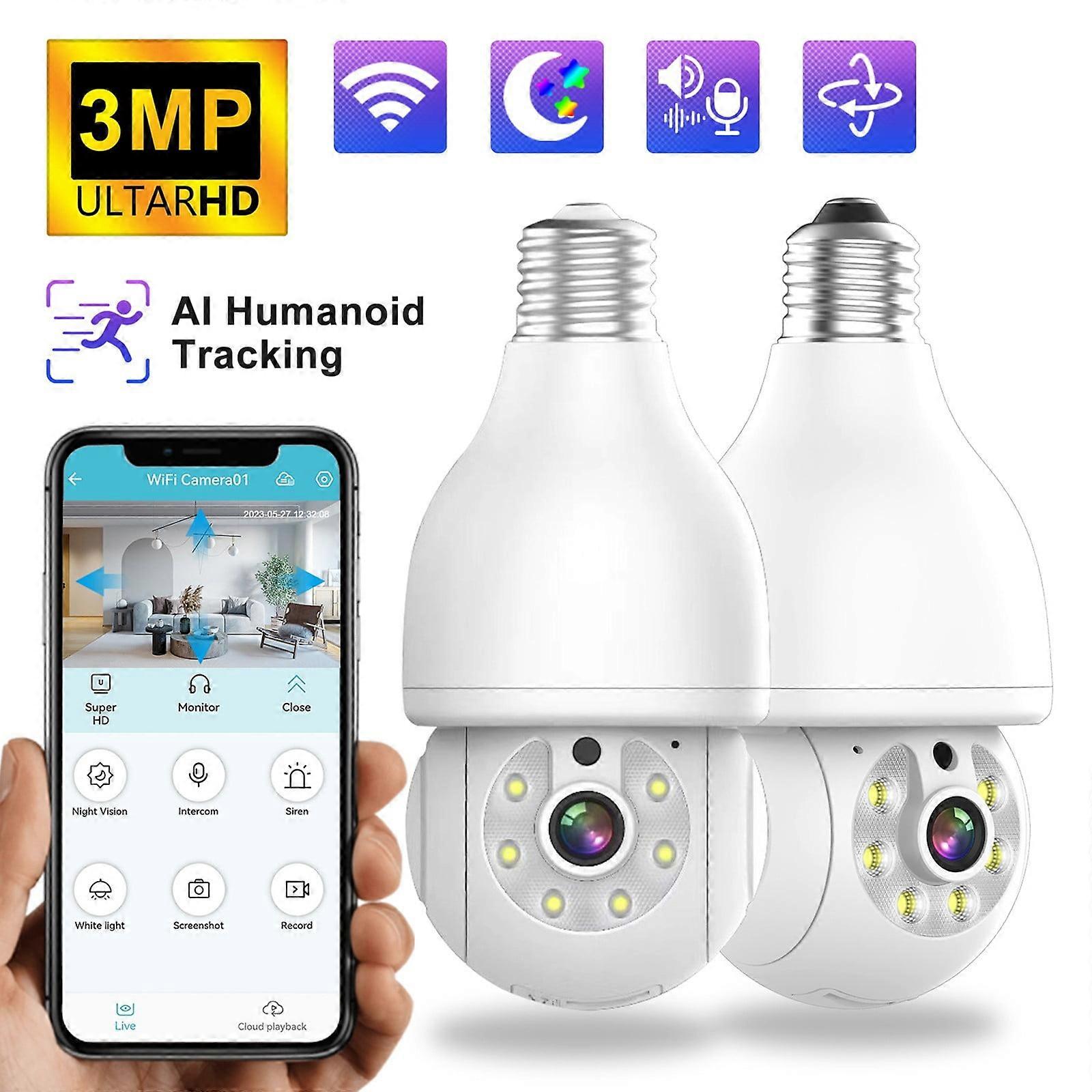 3MP HD WiFi Indoor Security Camera with 2-Way Audio, Compatible with ZKCCNUK Gadgets, Wireless Baby Monitor & Lamp Bulb Design