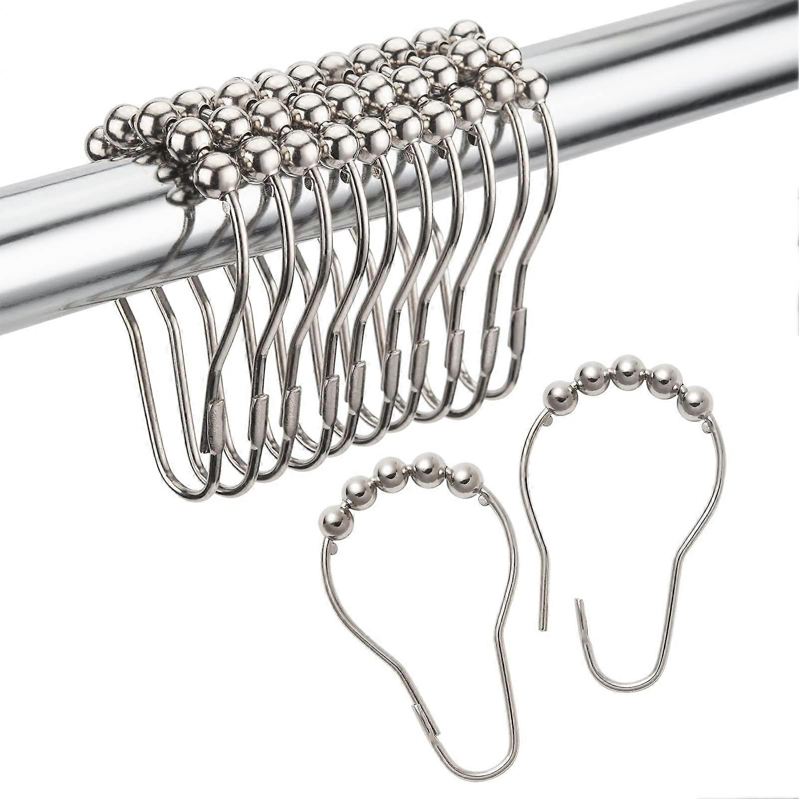 Shower Curtain Rings RustResistant Brushed Nickel Metal Hooks Set of 12 for Bathroom Rails