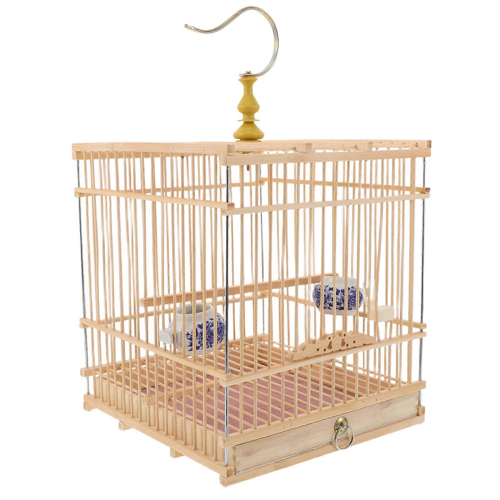 Bamboo Bird Cage with Removable Tray for Pet Use Handmade Rectangular Cage