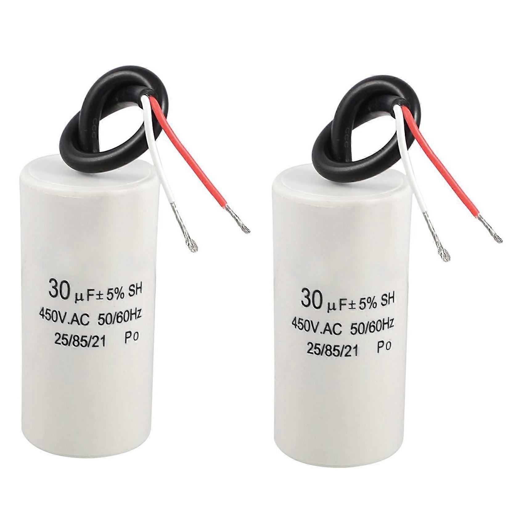 2X 2-Wired Cord 30UF 450VAC 50/60Hz CBB60 Motor Start Run Capacitor