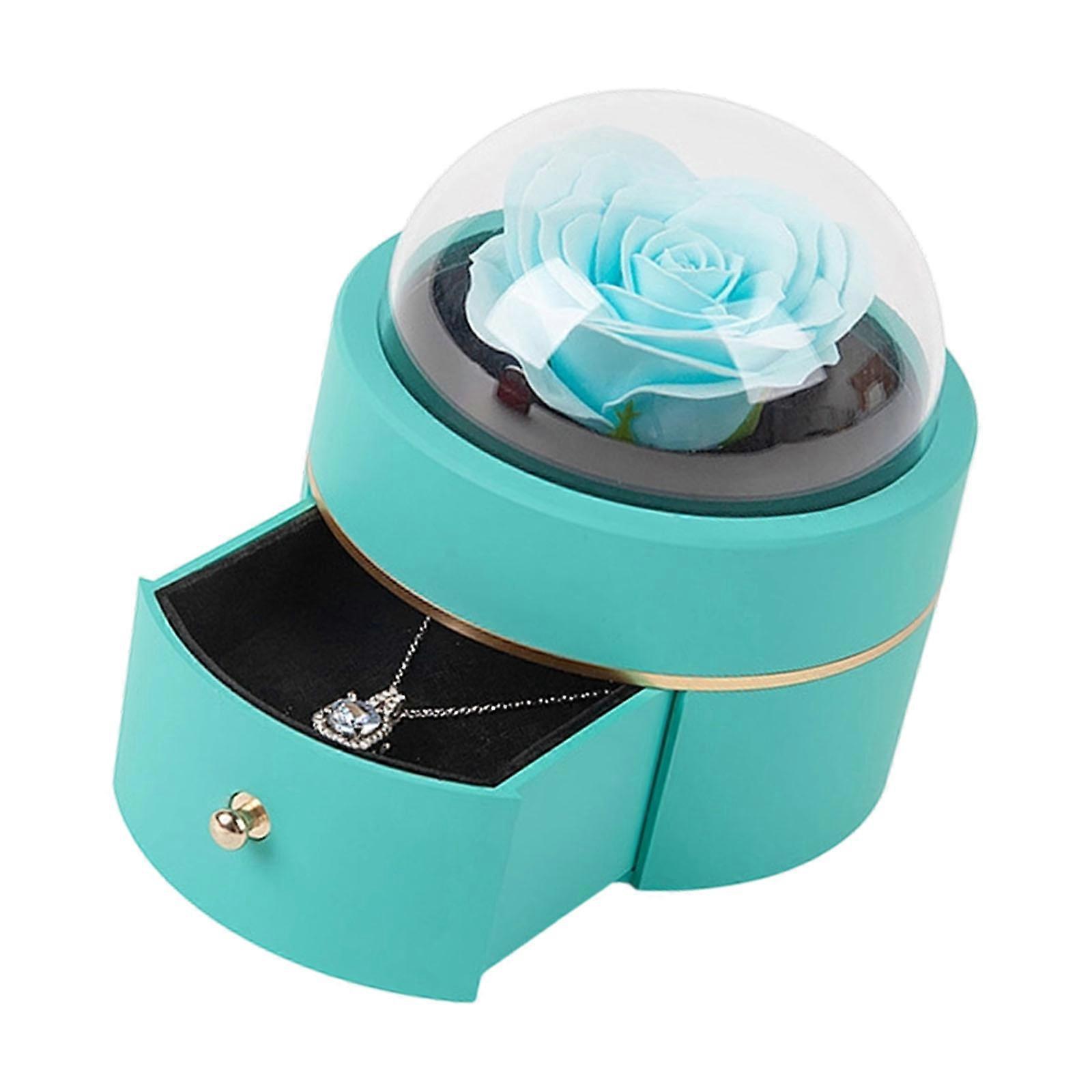 Rose Decorated Ring Box Circular Design Practical Drawer Function Perfect for Safe Ring Keeping Celebrations Gift Giving   sky9 blue