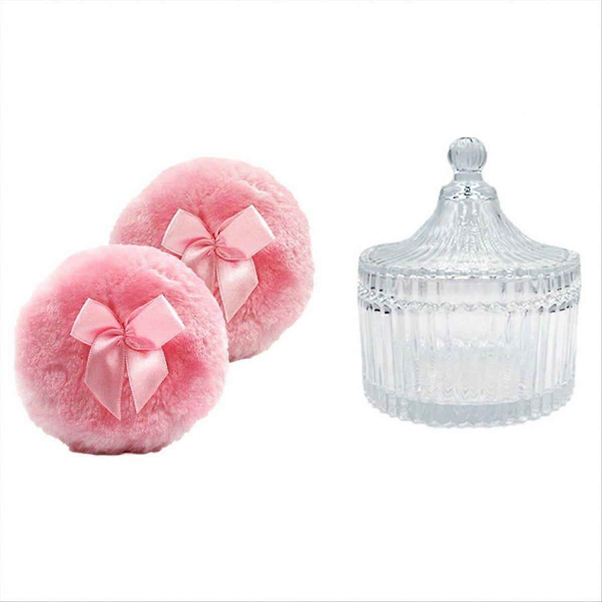 3Pack Large Body Puff and Containers Powder Containers with Bubble Crystal Containers Soft