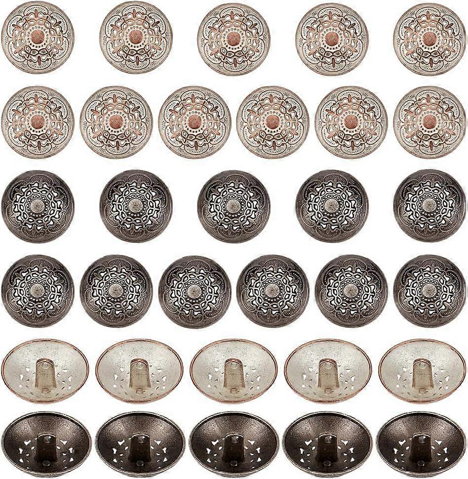 32Pcs 2 Colors Shank Button 25mm Retro Hollow Sewing Button Alloy Shank Buttons Round Metal Buttons Set for Sewing Decor - Black and Platinum