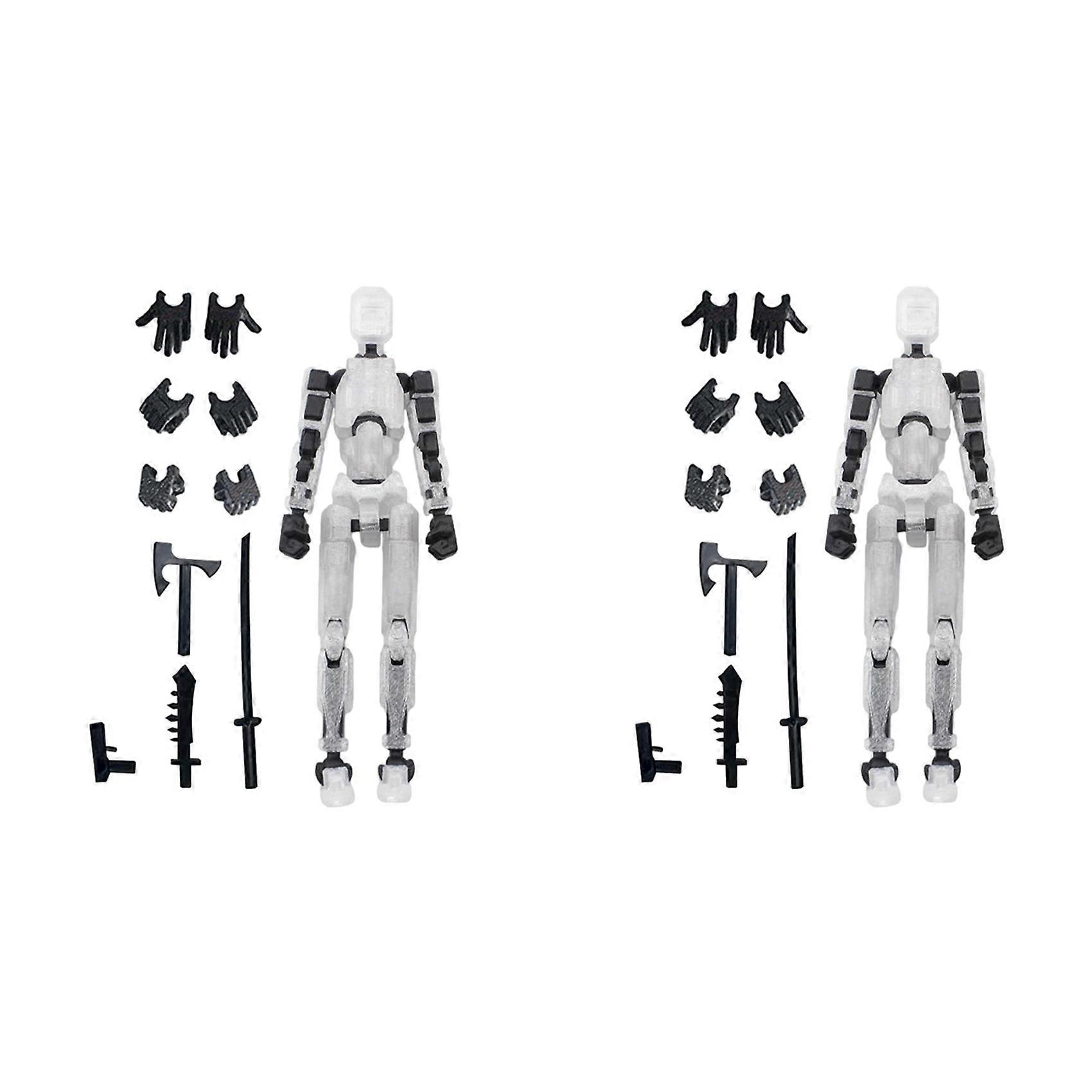 2X Robot Action Figure, 3D Printed with Full Articulation for Stop Motion Animation White