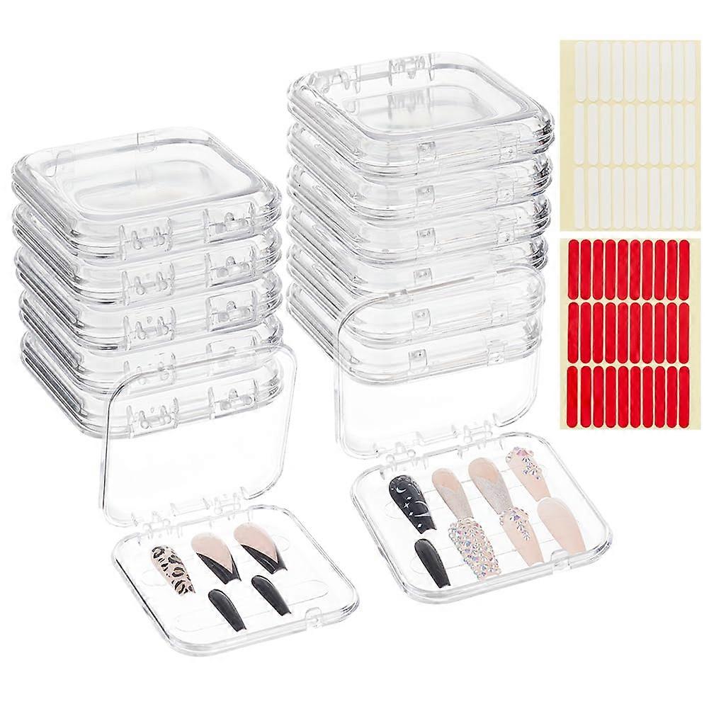 20 Pcs Press On Nail Boxes with Double Sided Tape, Clear Nail Art Storage Box for Salon and DIY