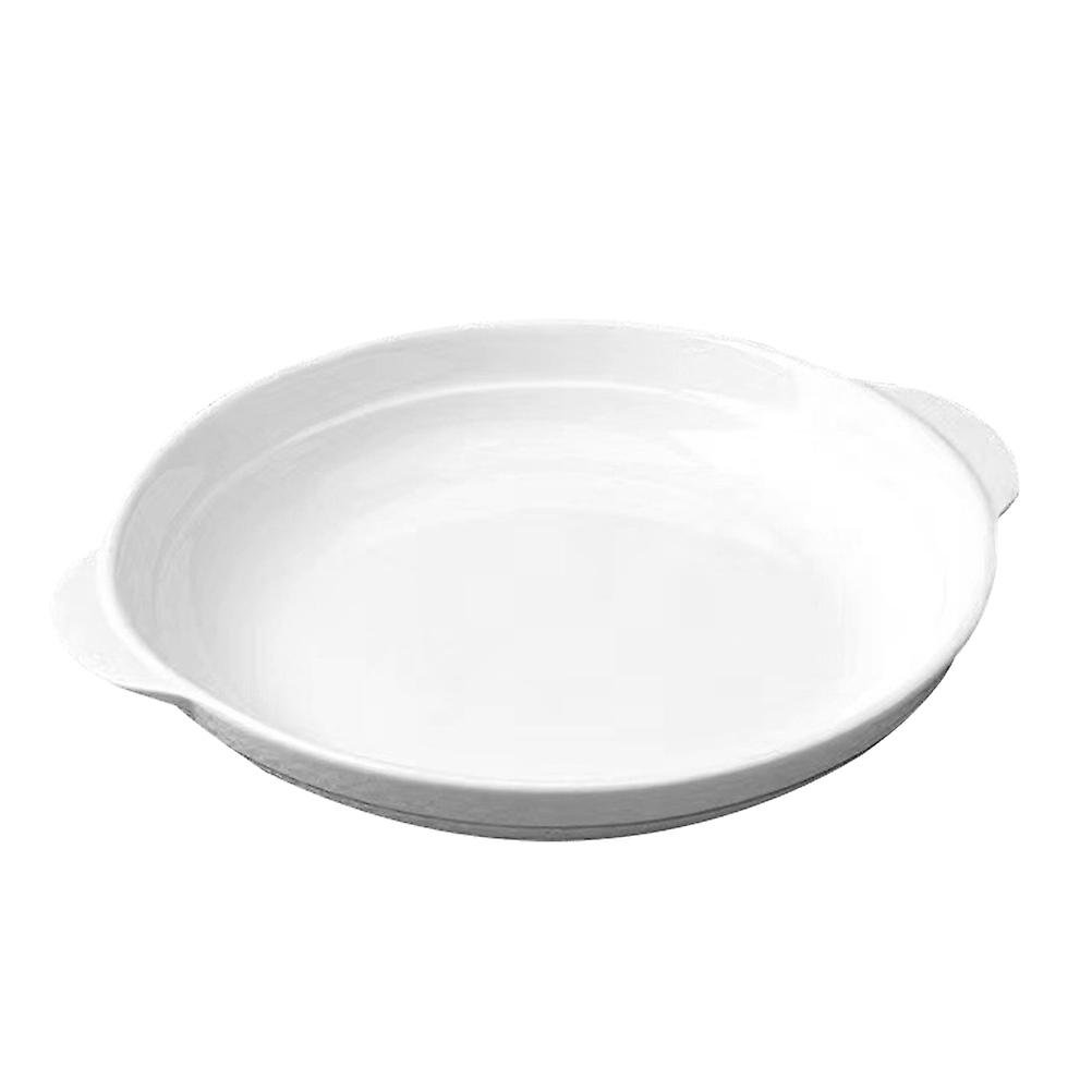 White Ceramic Pie Dish for Steamed Egg Serving with Double Handles