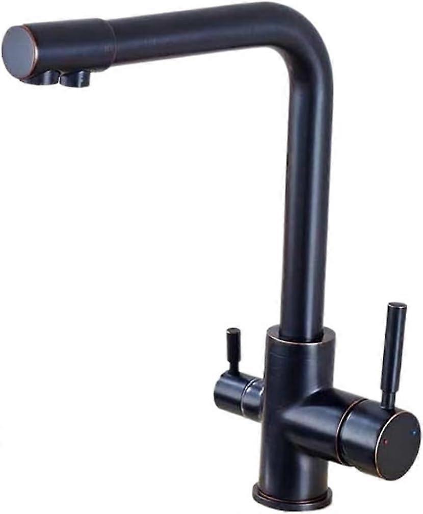 Chrome Brass Kitchen Water Filter Faucet Countertop Mounted Double Handle Hot and Cold