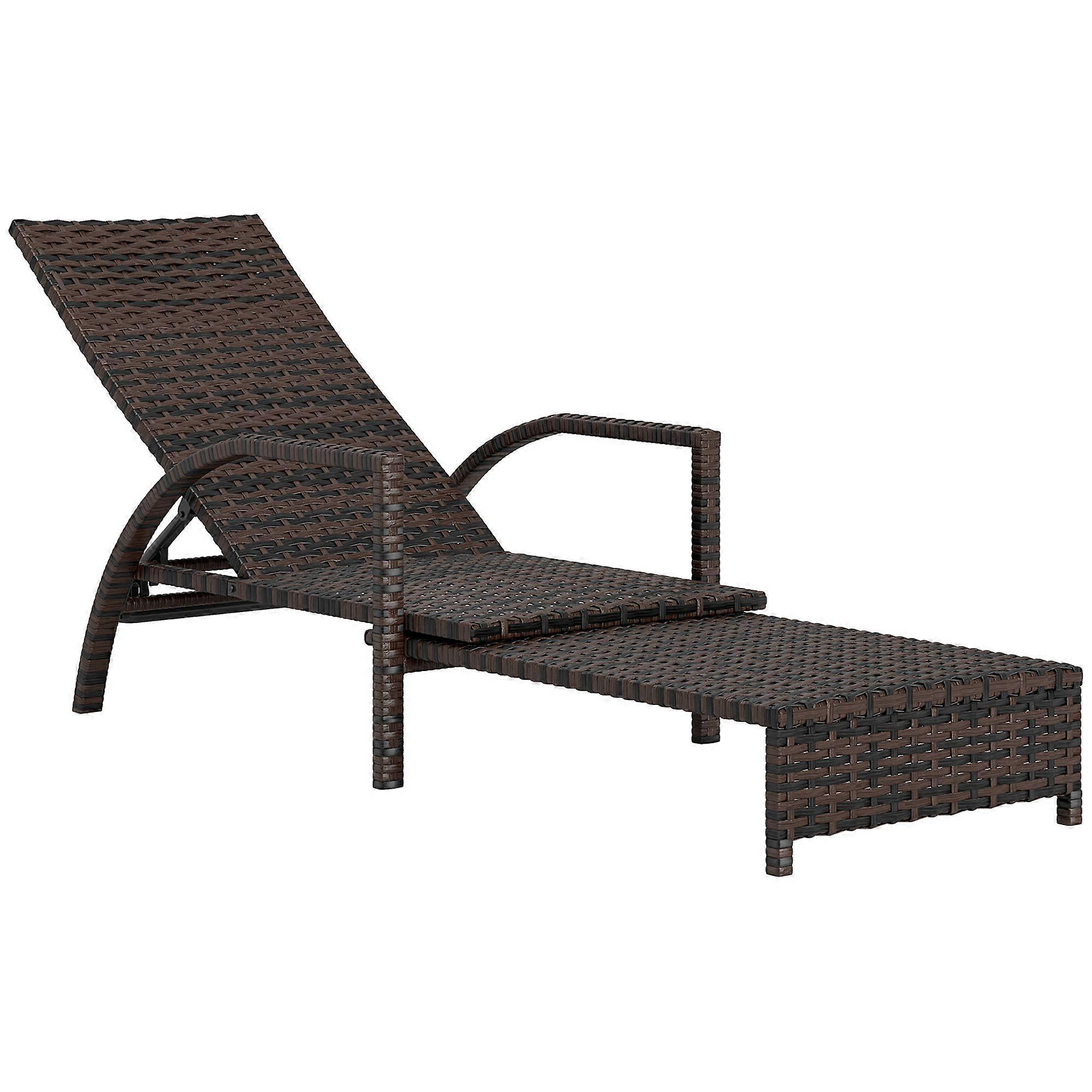 Reclining Rattan Lounger with Extending Footrest