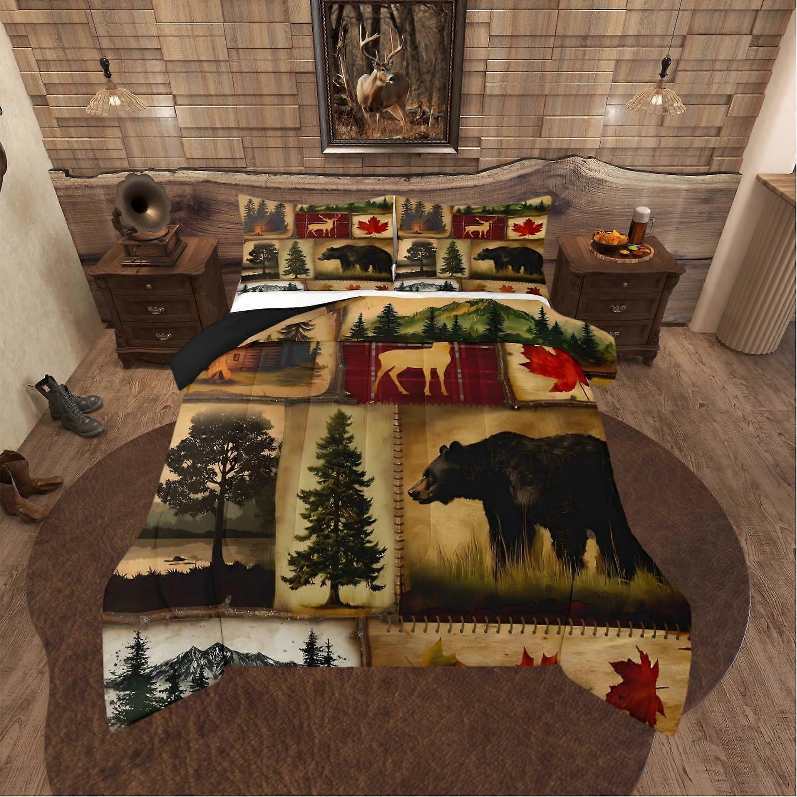 Rustic Farmhouse Comforter Set Queen Size with Vintage Cabin Lodge Design, All Season Lightweight Bedding