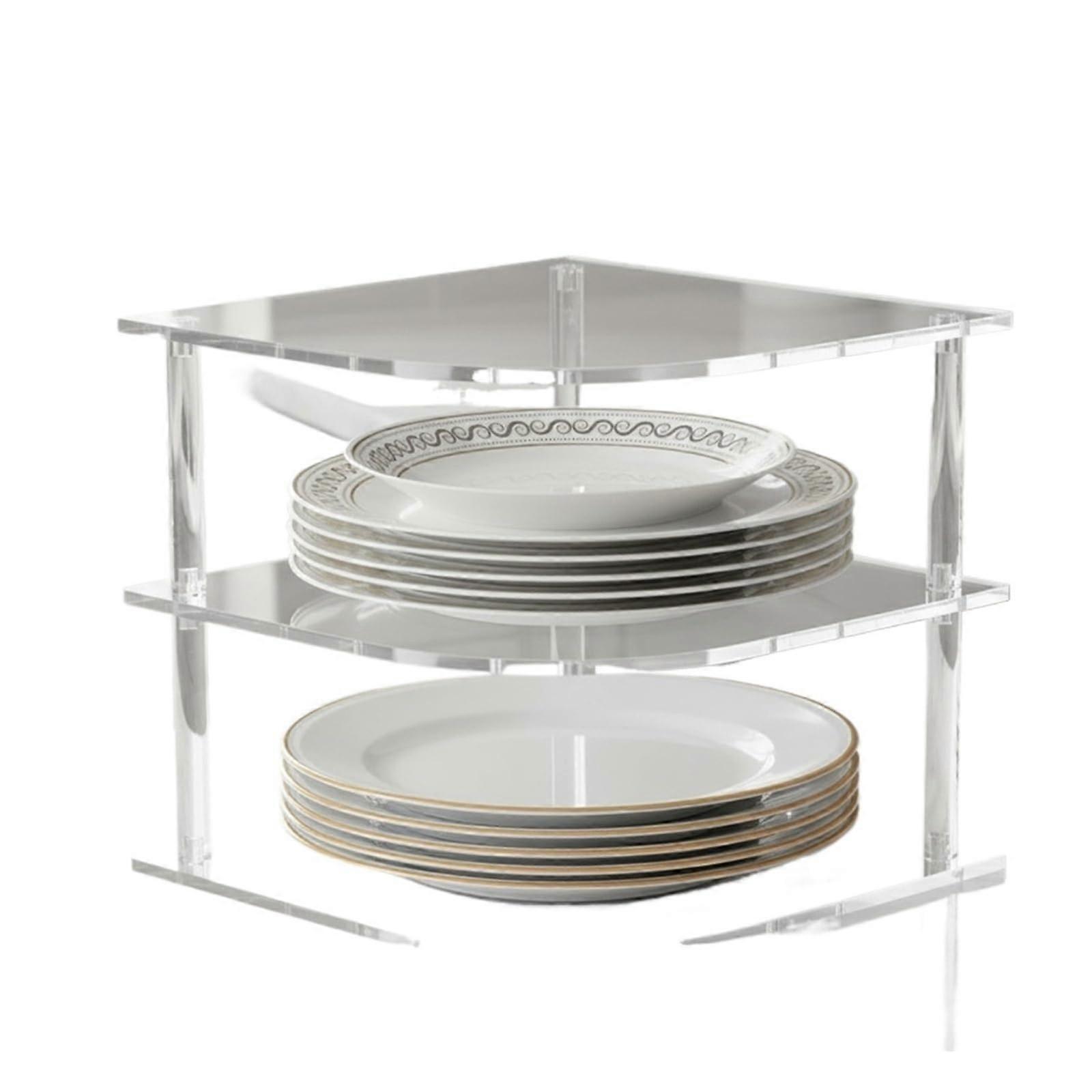 3Tier Plate Organizer Dish Rack with Waterproof Clear Design for SpaceSaving Cabinet Storage