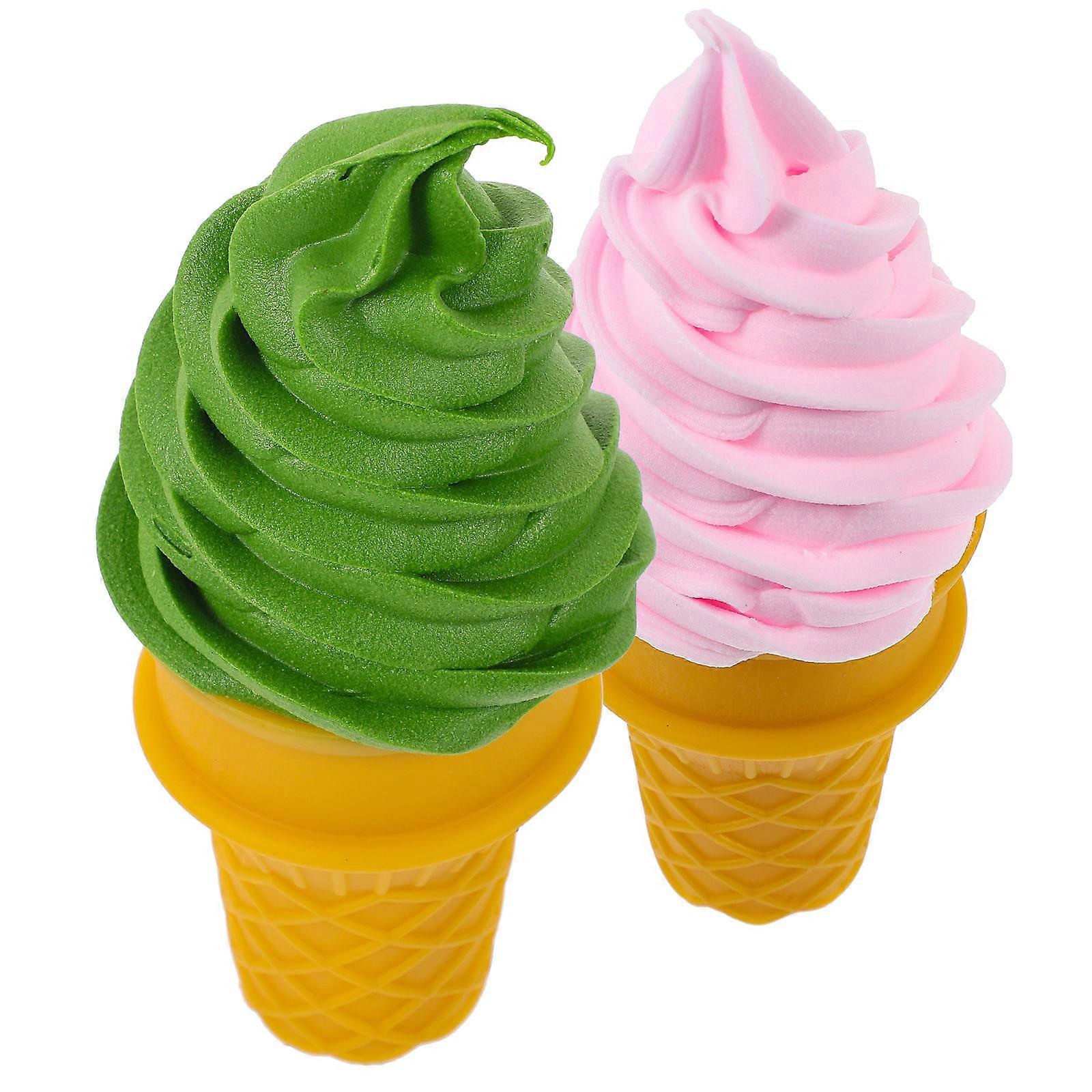 2pcs Ice Cream Cone Models Simulation Ice ,Dessert Pretend Play For Photography Booth Prop,Food Artificial Ice Cream Cones For Home Shops Staging