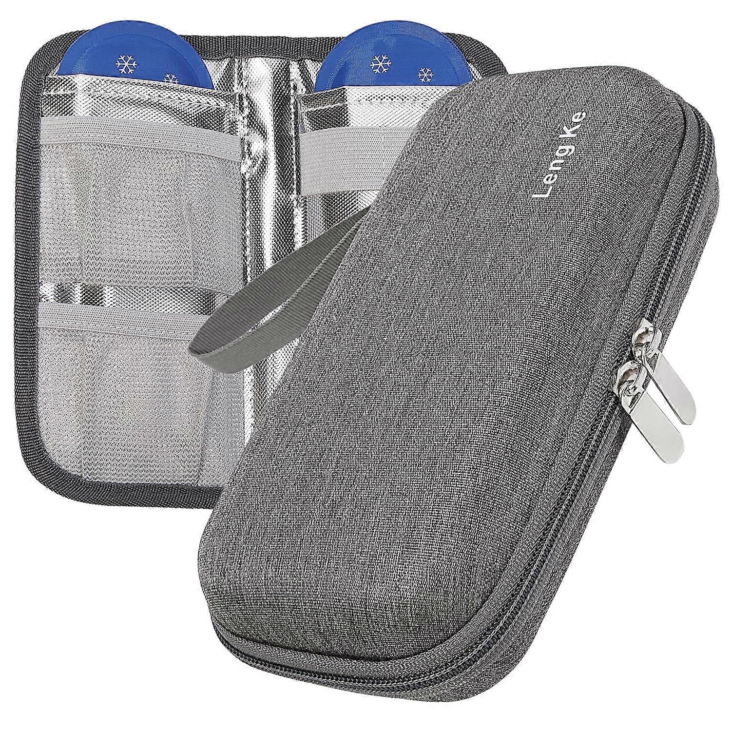 Insulin Cooler Case with 2 Ice Packs, LongLasting Cooling Diabetic Travel Bag, Solid Grey Durable Storage