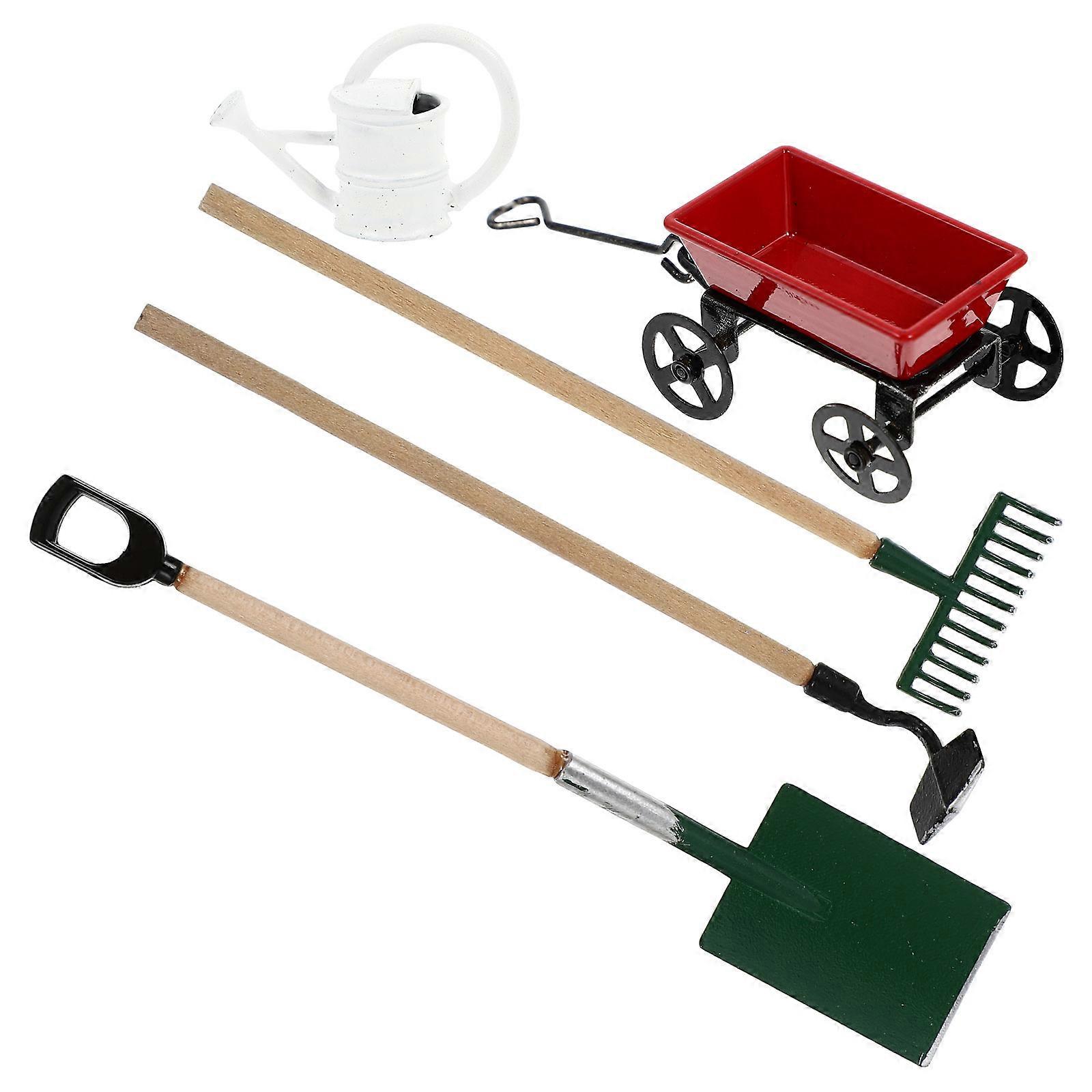 Mini Watering Can and Cart Set for Decor with Mini Farm Tool Models