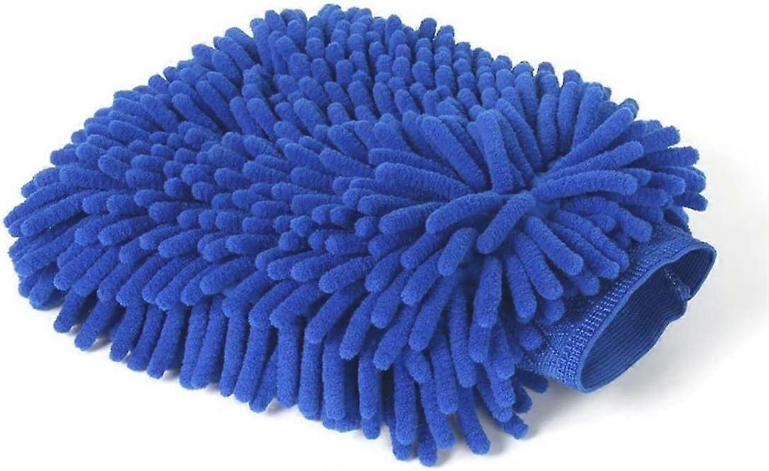 Double Sided Microfiber Car Wash Mitt Chenille Cleaning Glove Blue Scratch Elastic Cuff