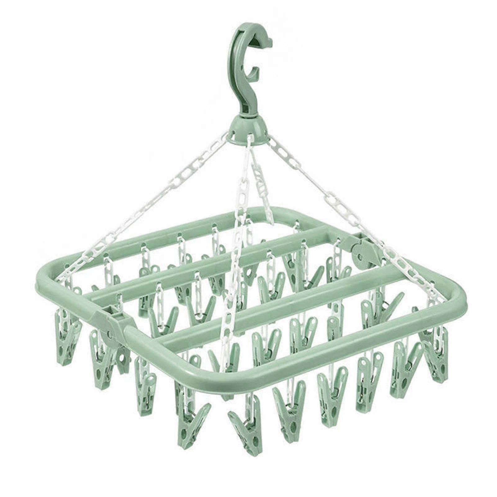 Foldable Clothes Drying Hanger with 32 Clips, Sock Drying Rack with 360° Rotatable Hook