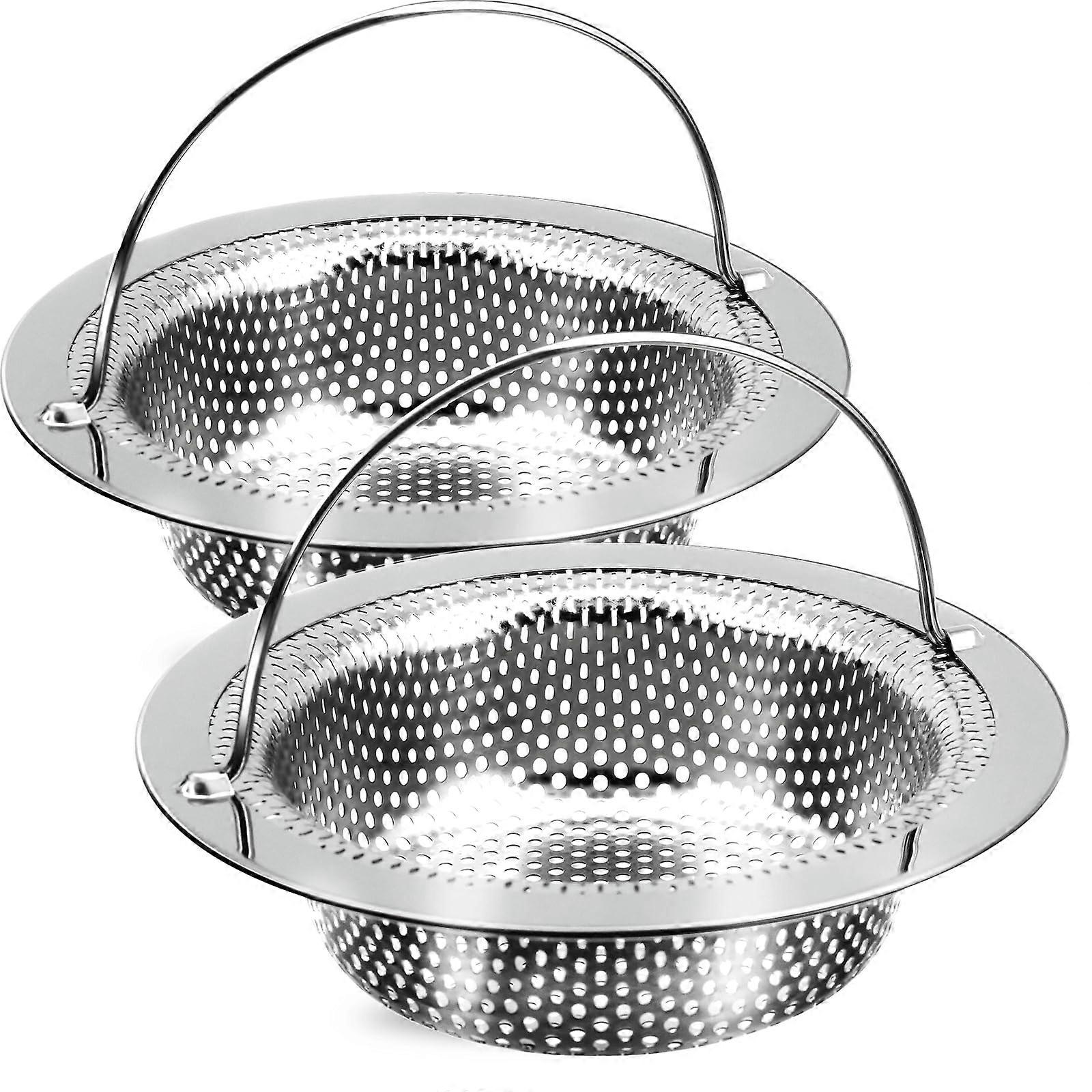 2 Pack Kitchen Sink Drain Strainer with Handle, Rust Stainless Steel 4.5in Large Basket Catcher