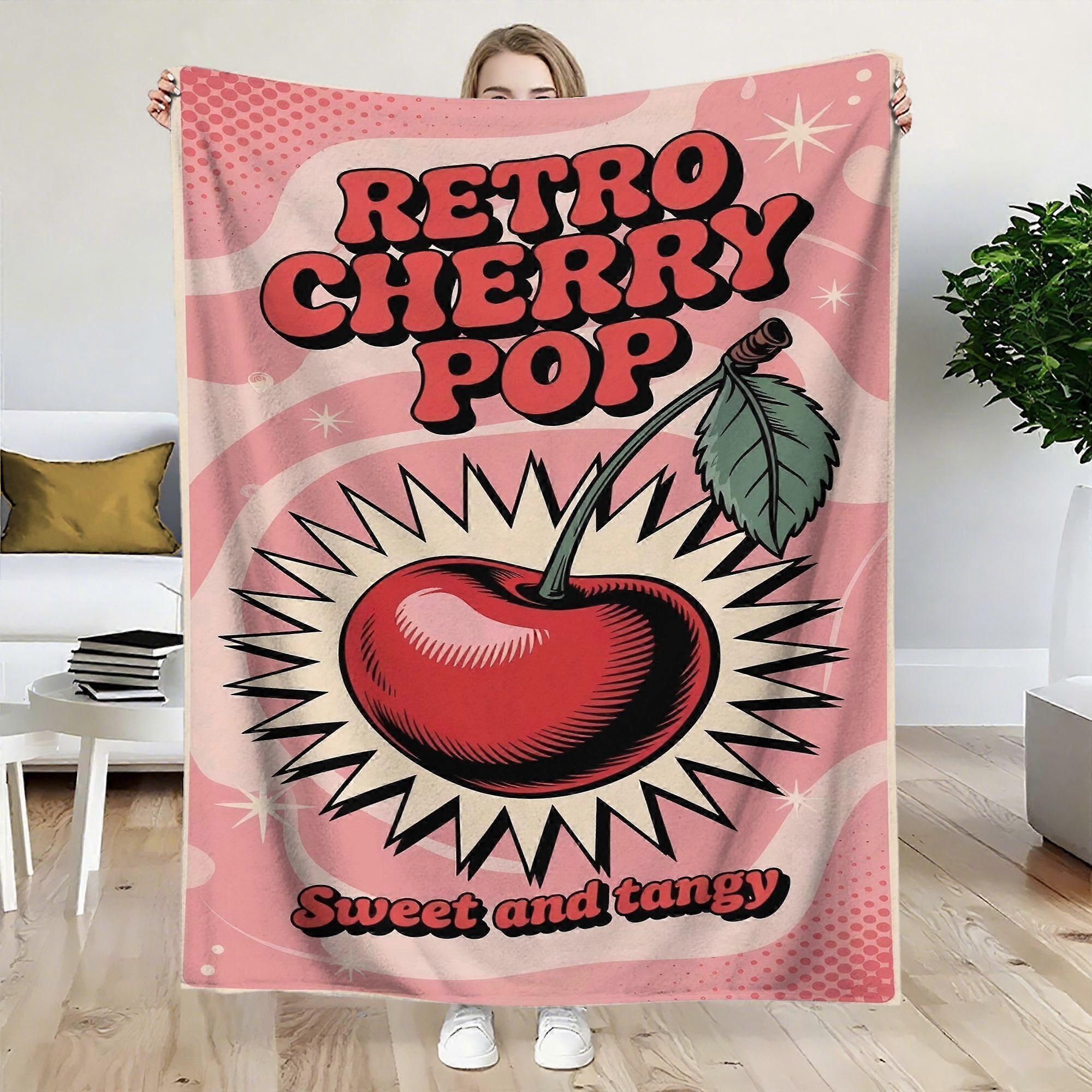 Retro Cherry Pop Theme Luxury Flannel Blanket  Soft Lightweight & Fluffy  Suitable for Sofa