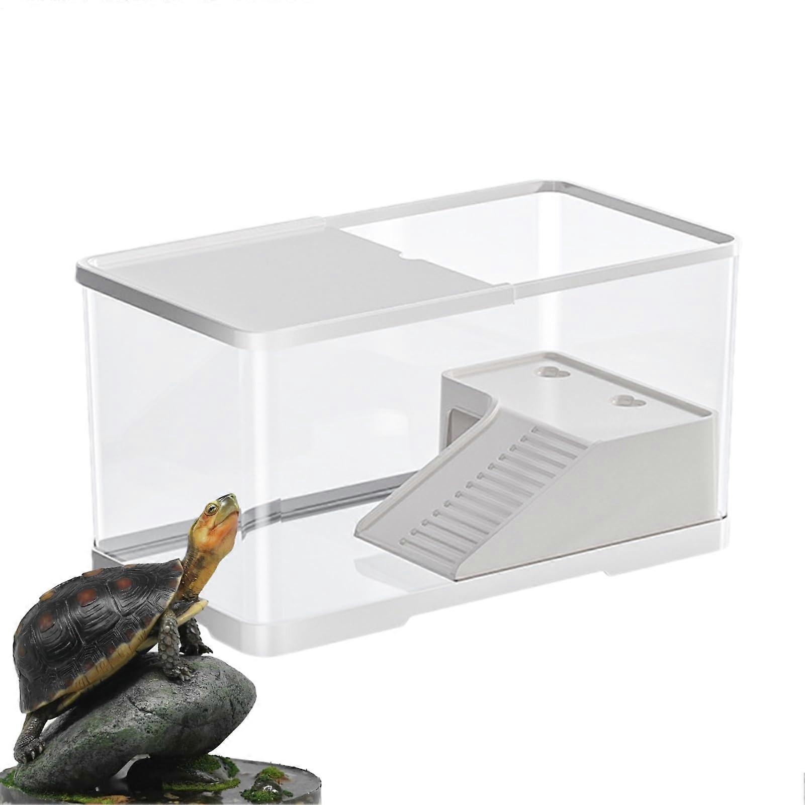 Turtle Tank with Basking Platform, 360 View Aquatic Turtle Habitat, Easy Clean Drainage Design