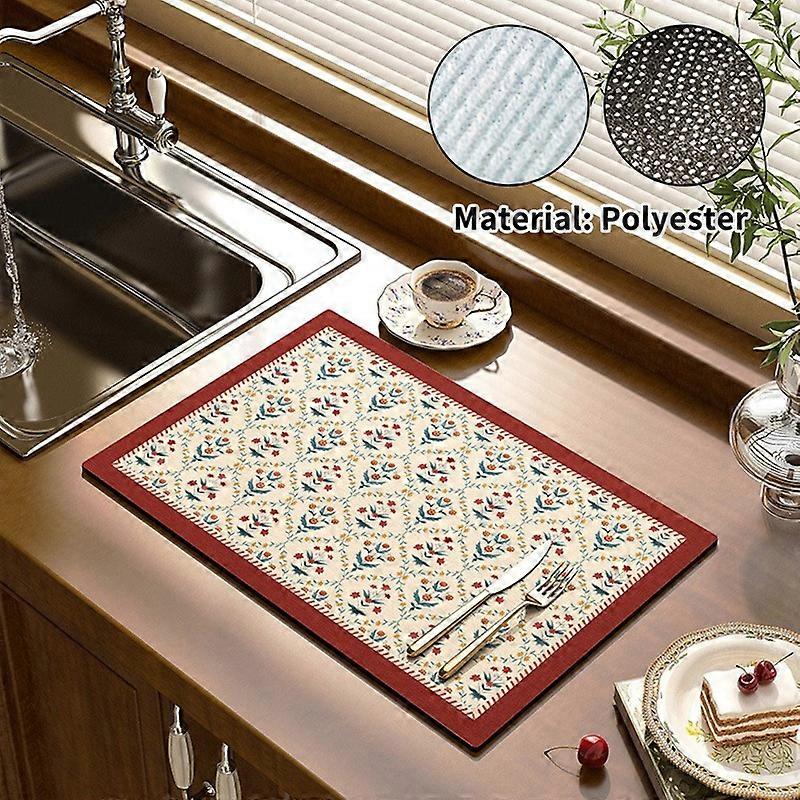 Printed Dish Drying Mat Super Absorbent Coffee Drain Pad Tableware Draining Pad Quick Dry Rug Kitchen Dinnerware Placemat