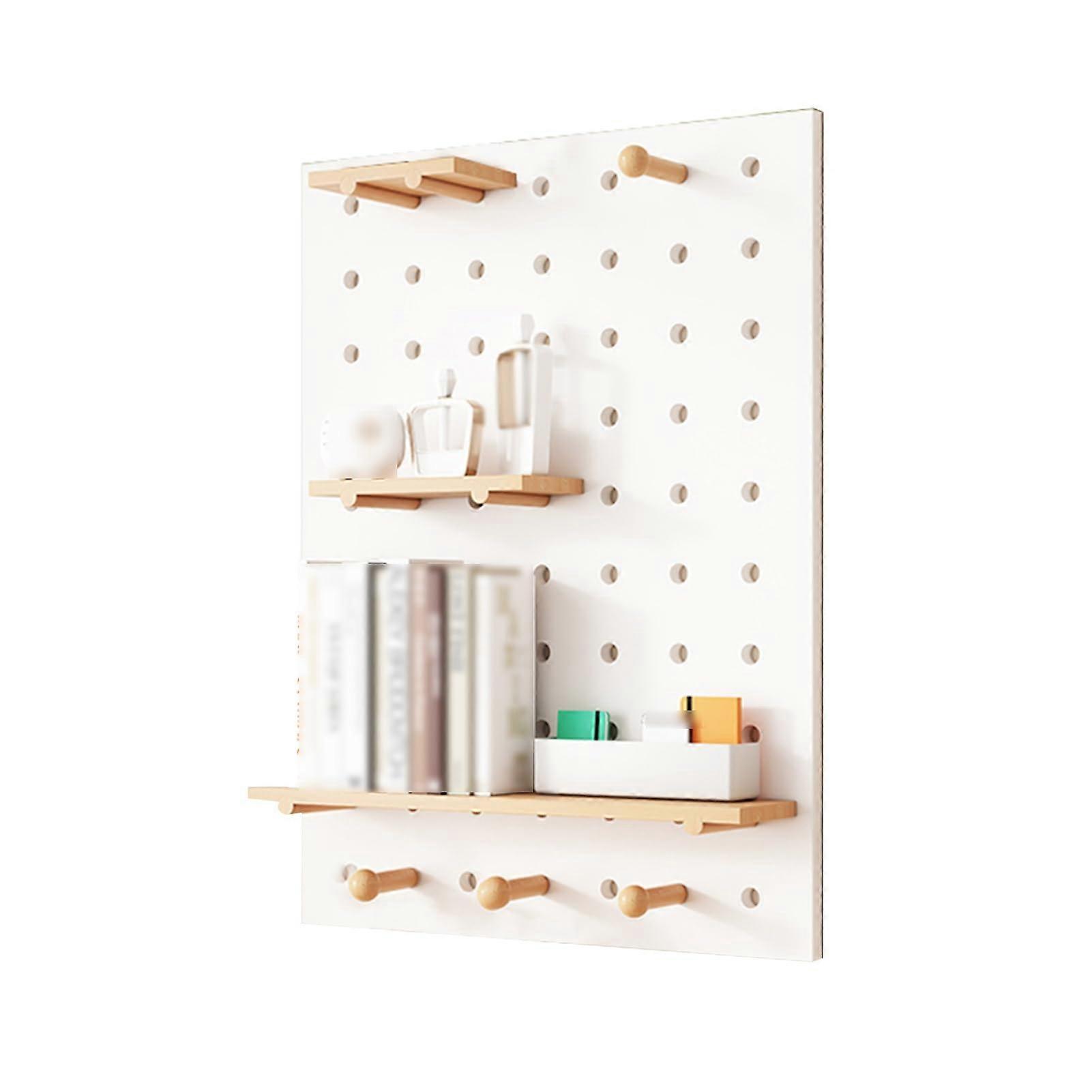 Solid Wood Pegboard Wall Organizer with Adjustable Shelves, White SpaceSaving Storage Panel 60x120cm