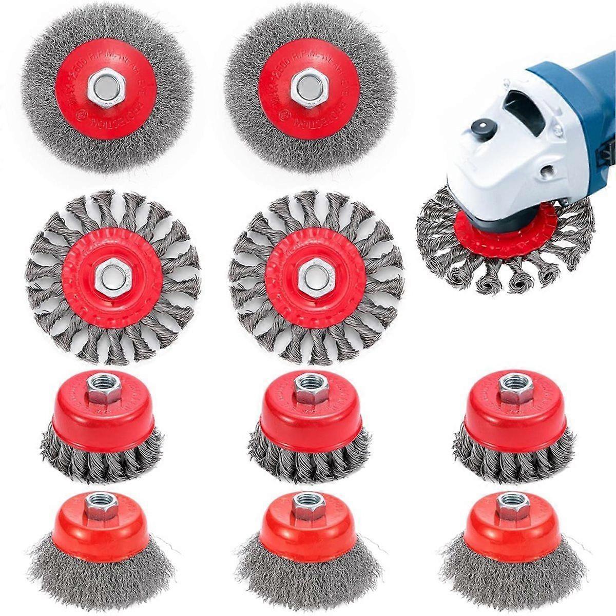 10PCS Wire Wheel for 4 1/2" Angle Grinder Set, Wheel Brushes with 5/8" Thread Arbor for Rust, , Pai