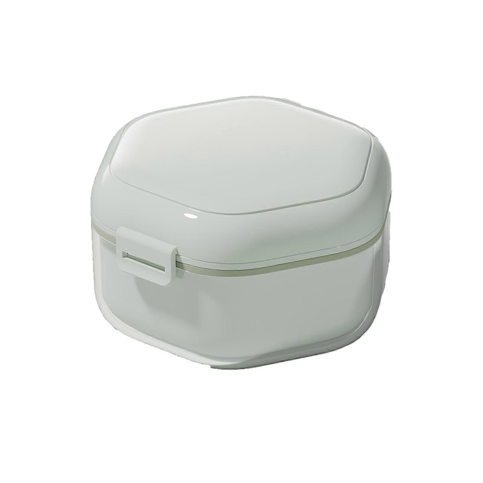 Retainer Case with Leakproof Snap Lid, Three Layer Denture Storage Box for Aligners, Mouth Guards, Green