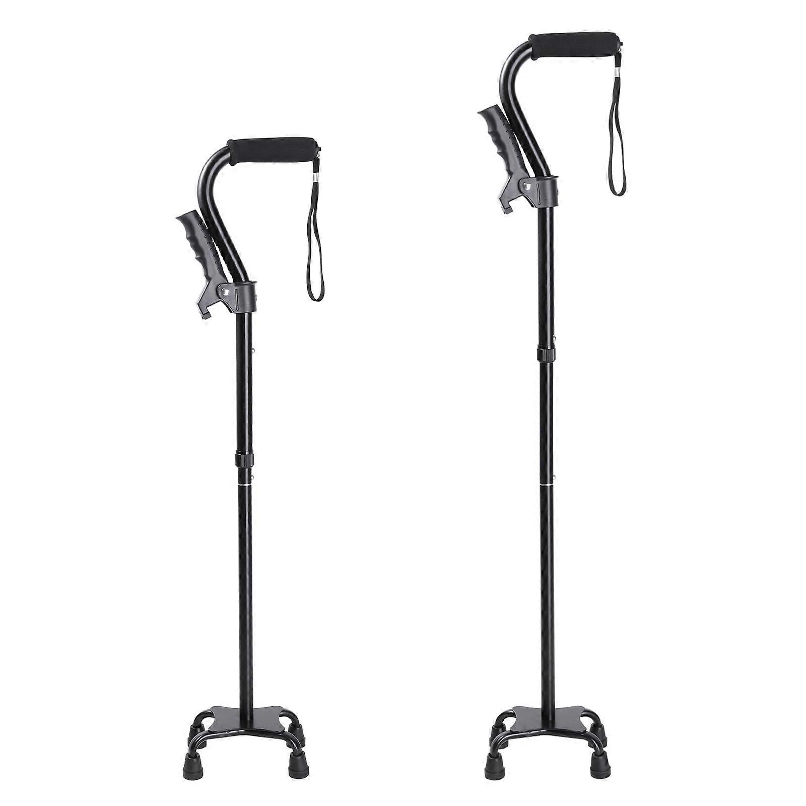 Adjustable Walking Cane with 4Pronged Base for Stability, Foldable Black Cane for Seniors