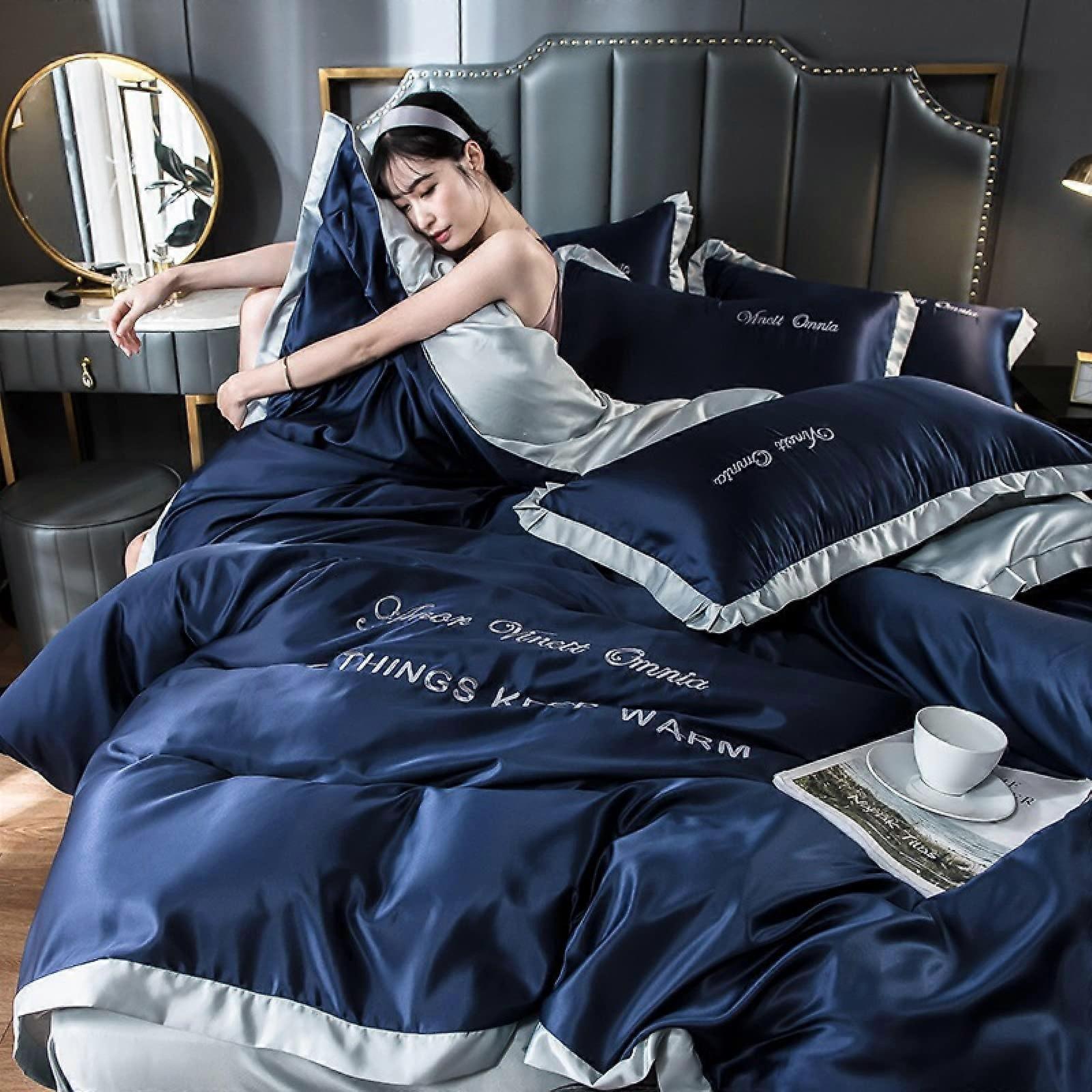 Queen Sheet Set Extra Deep Pocket Ice Silk Cooling FourPiece Bedding for 1.8m Bed