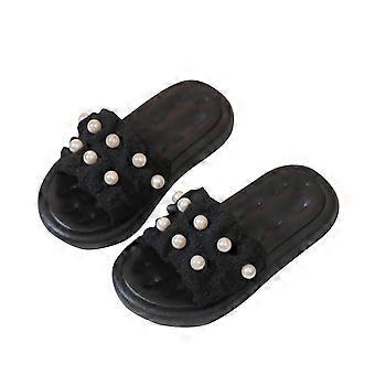 Kinder-Sandalen mit Wolkenmotiv, Mädchen und Jungen, bequeme, rutschfeste Hausschuhe mit dicker Sohle, ideal zum Duschen und Schwimmen, schwarz, 7-8 Jahre