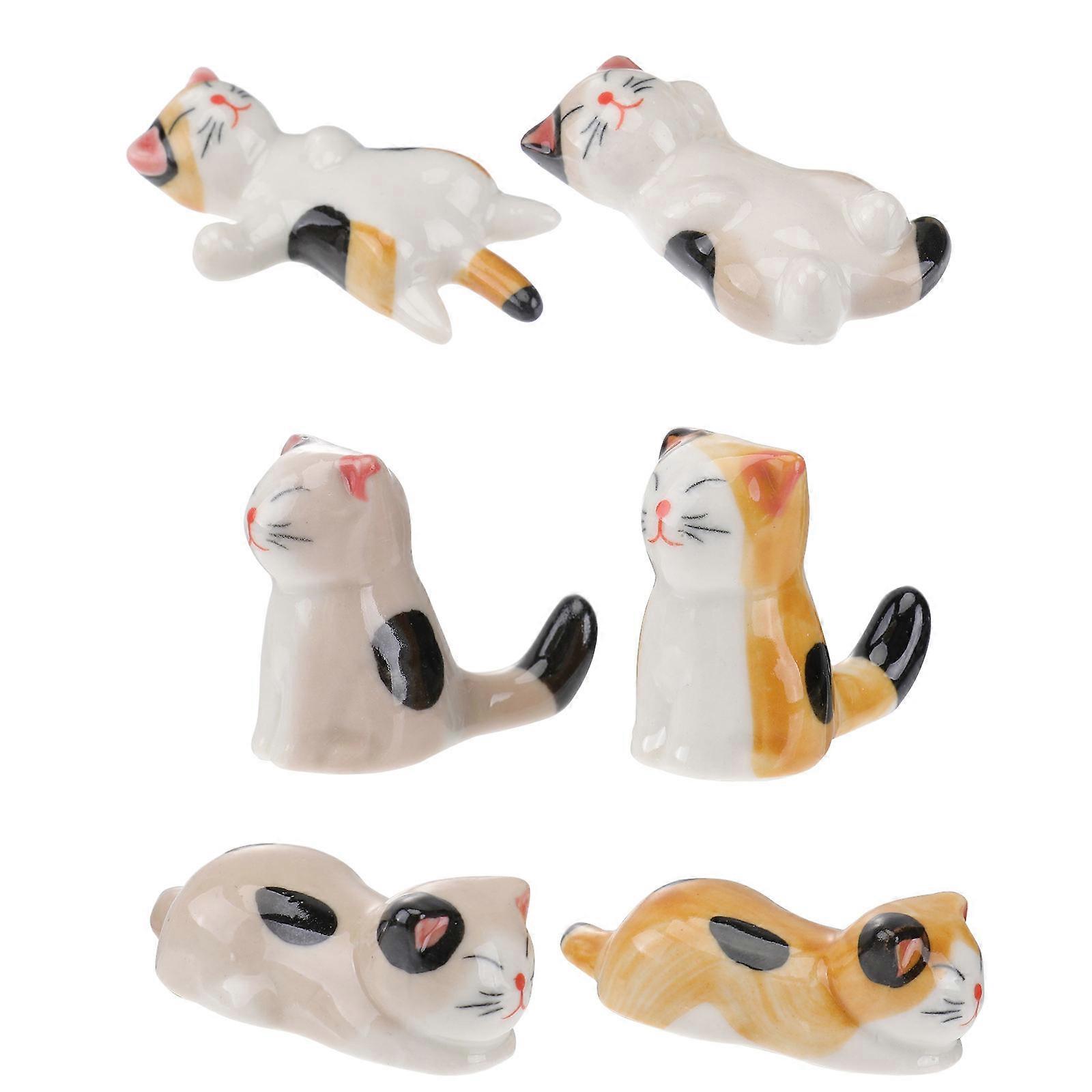 Ceramic Chopsticks Rest with Cat Pattern for Tableware Use 6Pcs Set