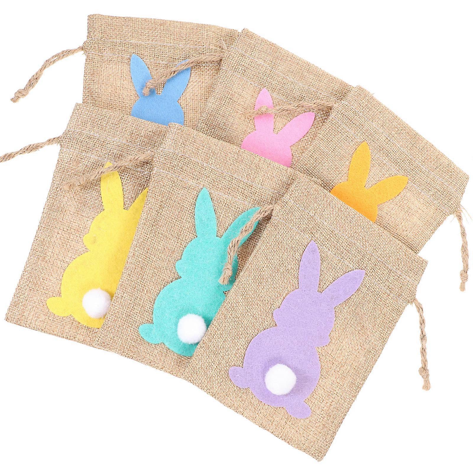 6pcs Easter-themed Candy Drawstring Bag Lovely Rabbit Pattern Storage Bag Easter Party Gift Bag