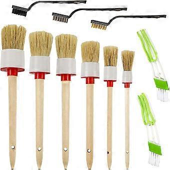11 Pieces Car Detailing Brush Set, Premium Car Interior Cleaning Kit, Including 6PCS Different Sizes Boars Hair Detail Brushes, 3PCS (White)