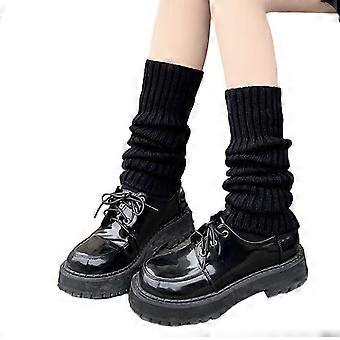 1 par de fundas de pantorrilla de invierno de punto antideslizante de alta elasticidad JK Lolita Style Calcetines apilados de color sólido elástico engrosado de uso diario salidas deportivas guerra de piernas