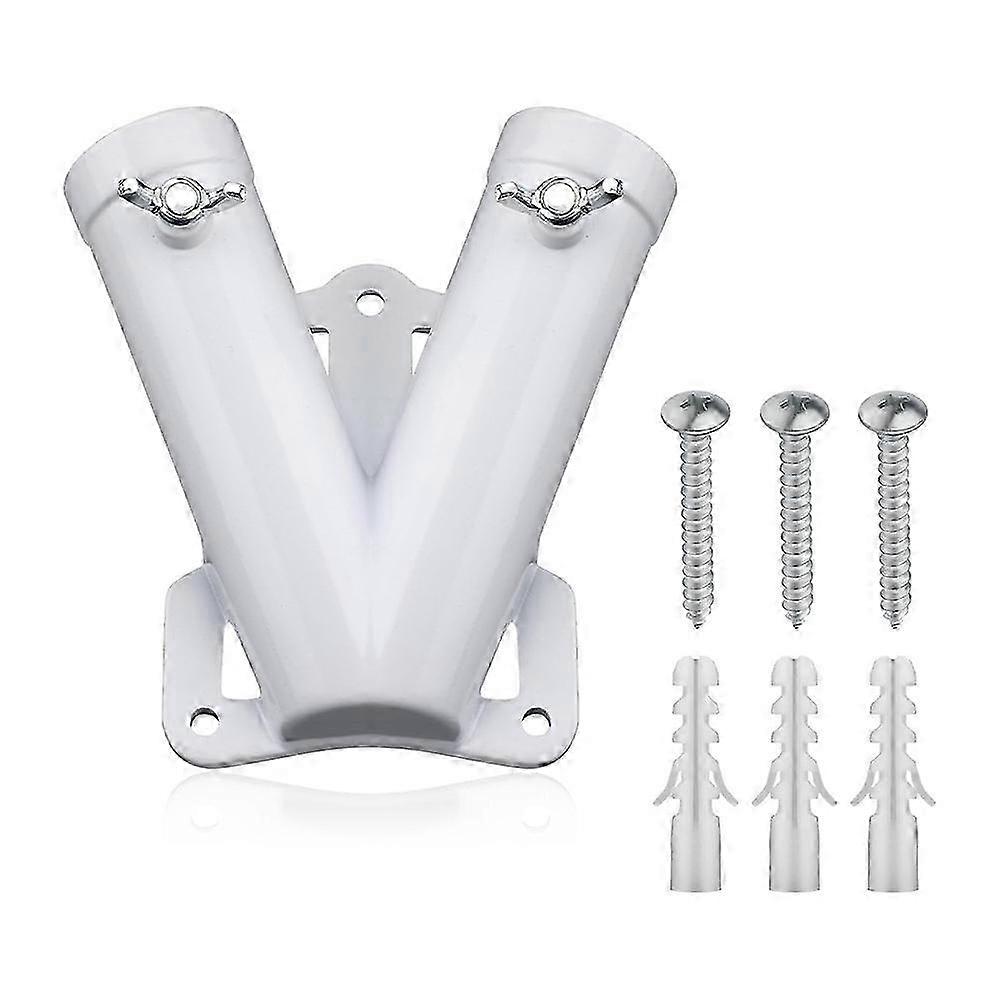 Double FlagPole Bracket Holder, V Shape Aluminum Alloy Flagpole Wall Mount Bracket Windproof Flag Bracket Mounting
